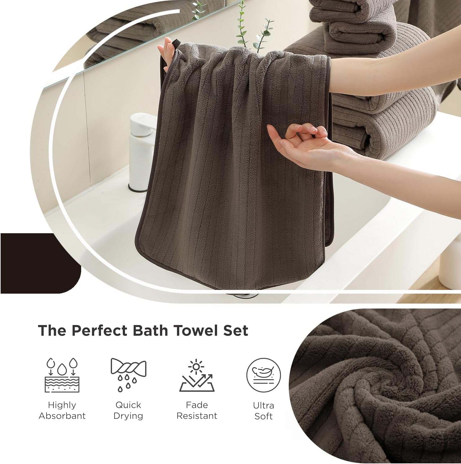 18 Piece Family Bath Towel Set Include 6 Bath Towels,6 Hand Towels and 6 Washcloths Soft Bathroom Towel with Hanging