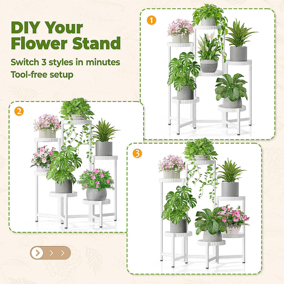 6 Tier Large Plant Stand Indoor with 7.9 Inch Wide Tray, Tiered Corner Metal Outdoor Flower Display Holder Shelf