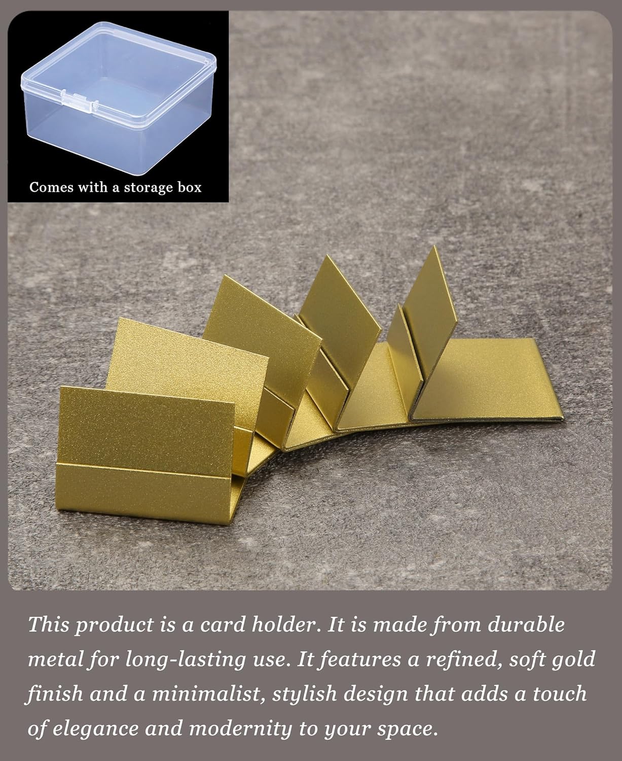 Gold Table Number Holders, Metal Place Card Stands & Picture Holders | 24-Pack with Storage Box, L-Shaped Metal Card