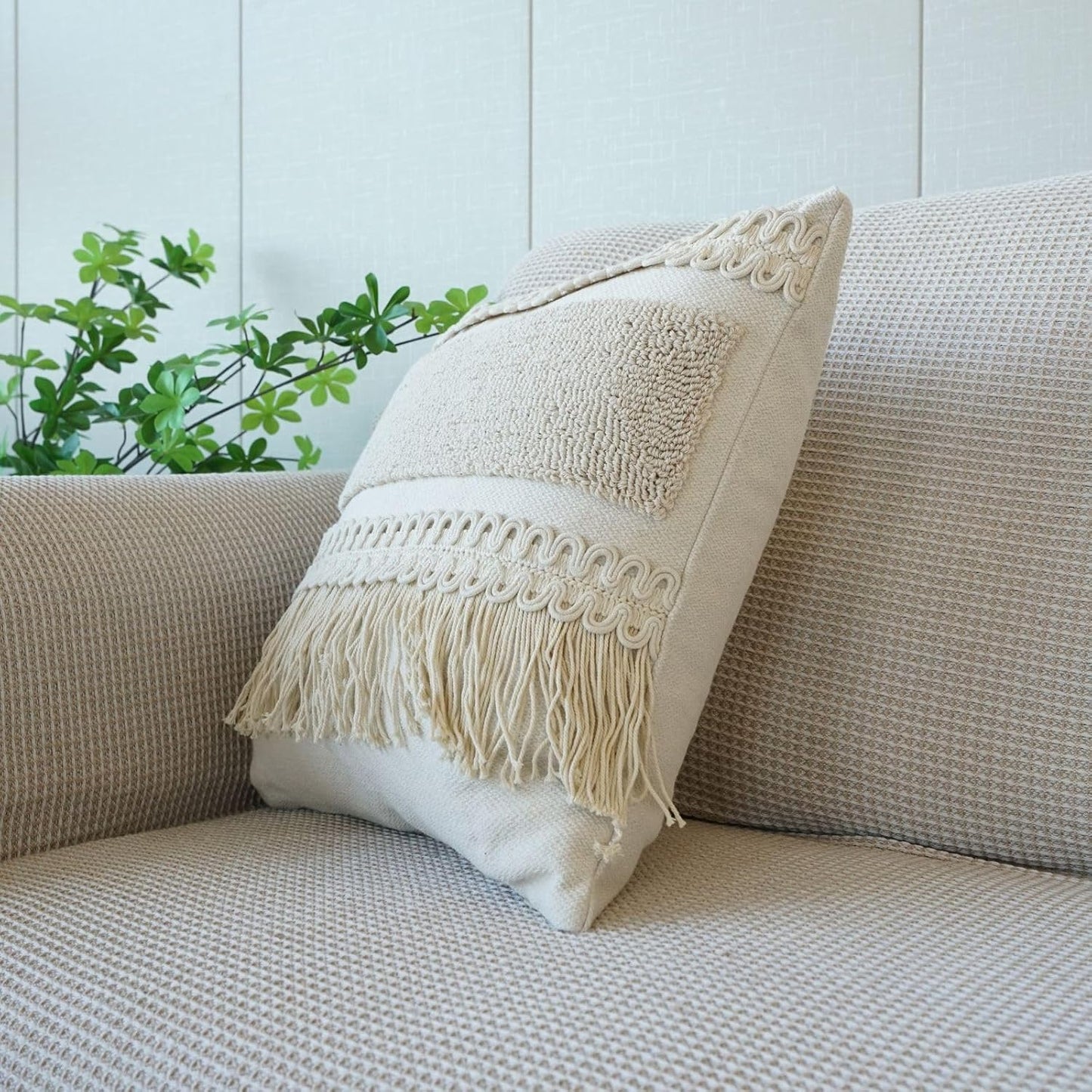 Boho Throw Pillow Cover Tassels Textured Striped Bed / 18 x 18 / Throw Pillow Covers / Pattern A