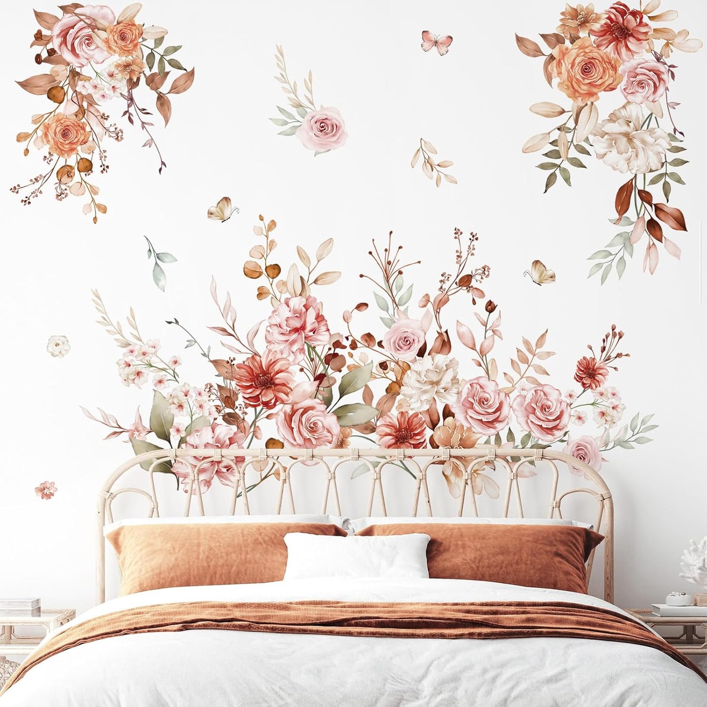Hanging Flower Vine Wall Stickers Boho Floral Leaves Peel and Stick Wall Art Decals