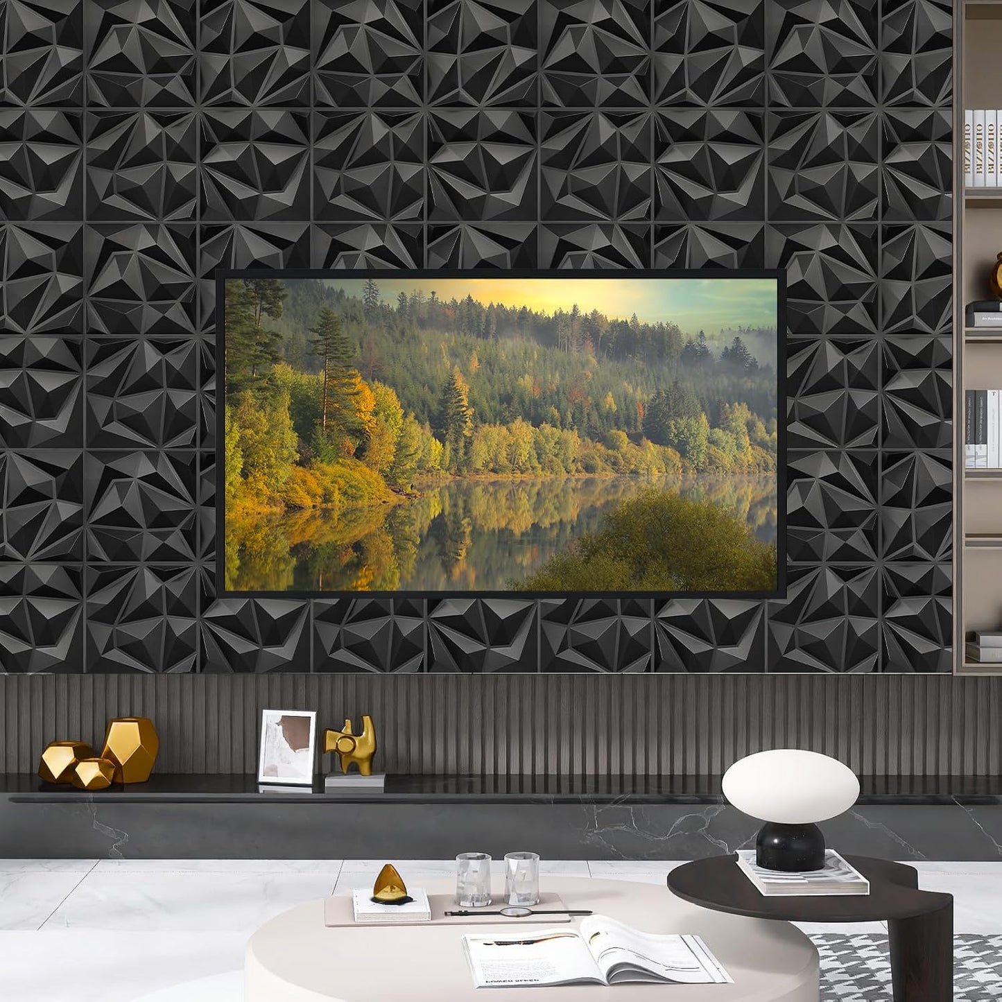 LEVOWAY 33 Pack Decorative 3D Wall Panels for Interior Wall Decor | 12''x12'' Black Diamond Design Accent Wall Panles