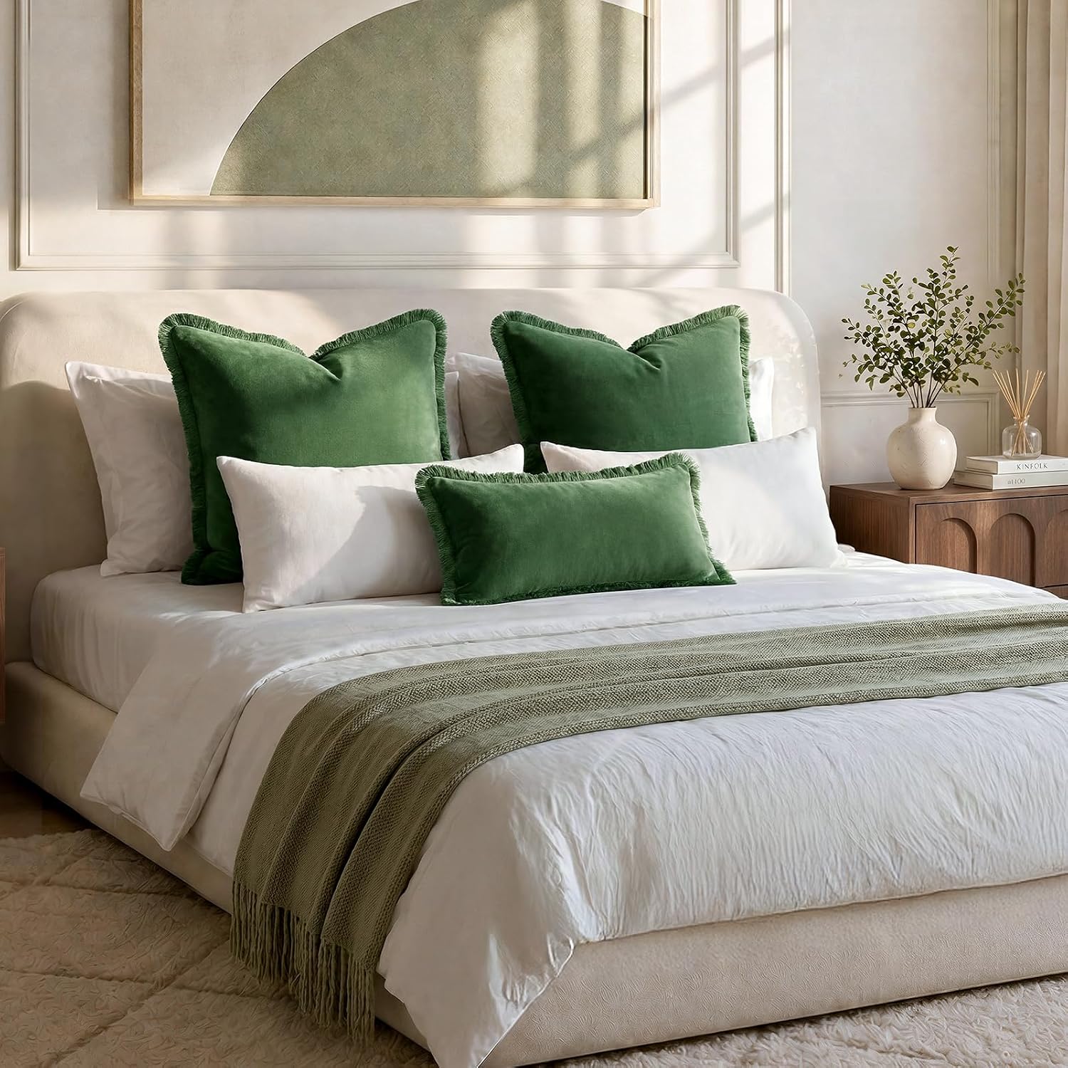 Velvet Throw Pillow Covers / Olive Green / 18 x 18 / Set of 2