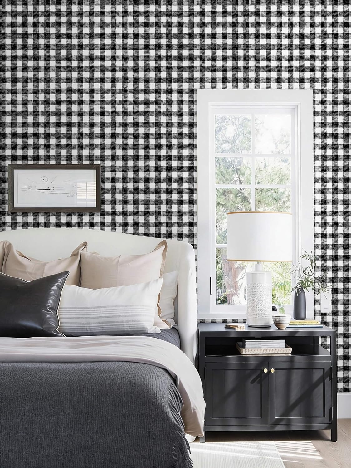 Checkered Wallpaper Black and White Wallpaper " Peel and Stick Modern / 196 x 17.3 / Black/white