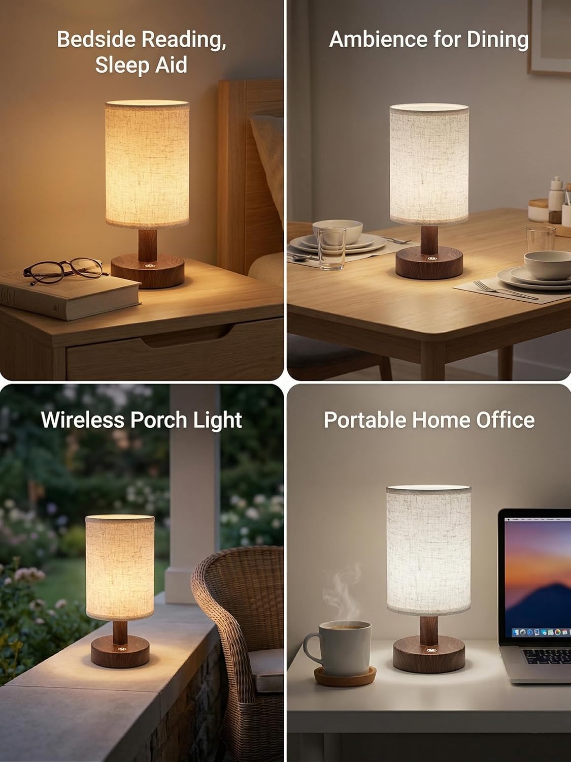 CHLORANTHUS 2 Pack Rechargeable Cordless Table Lamp – 4000mAh Battery Bedside Lamp, Mini Touch Control Dimmable LED