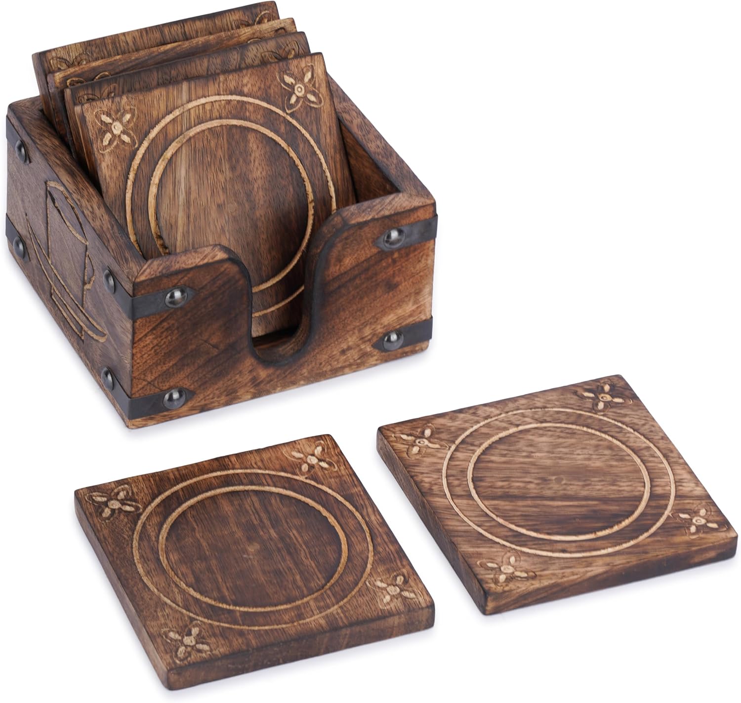Holder Set Burnt Wood Style Square Handcrafted Decorative Non-Slip Tabletop Protection