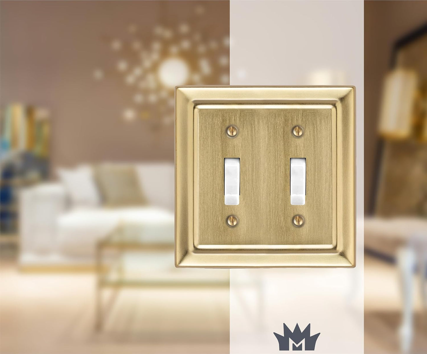 Monarch Abode Toggle Light Switch Cover Plate – 2-Gang Brushed Gold Outlet Covers, Architectural Decorative Outlet