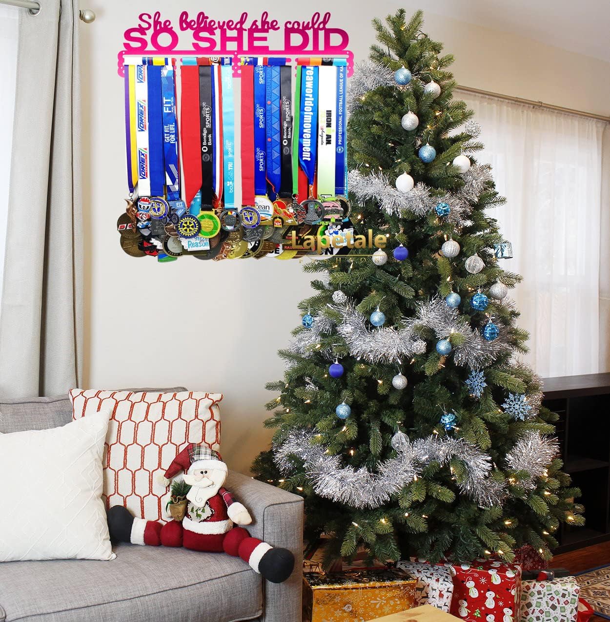 Medal Hanger Holder Display Wall Rack Frame Shelf-Medal Hanger Awards Ribbon Cheer,Gymnastics,Soccer,Softball Holder
