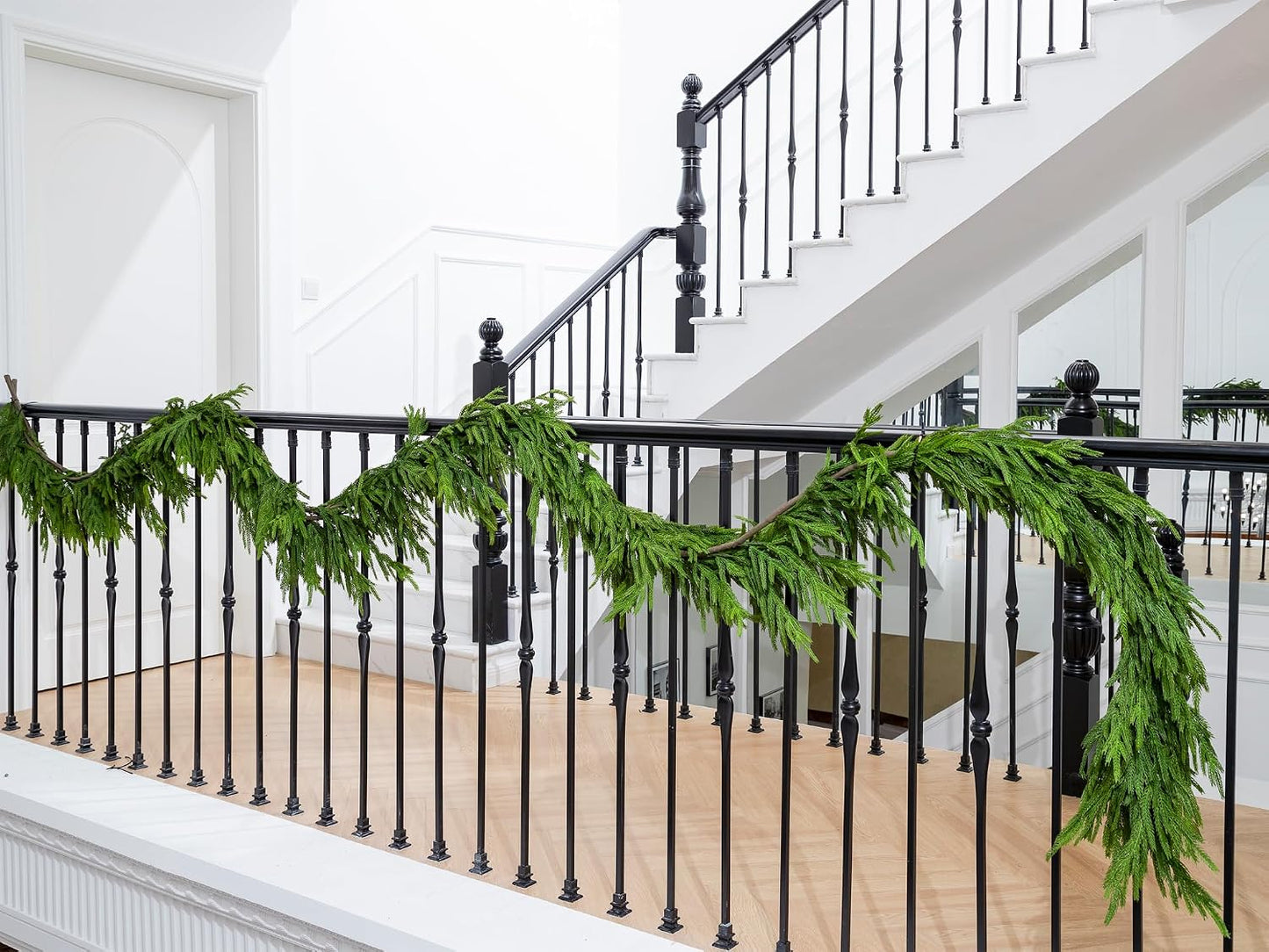 15FT Christmas Garland Real Touch Norfolk Pine Garland Winter Pine Garland for Mantle Stairs Railing Table Fireplace