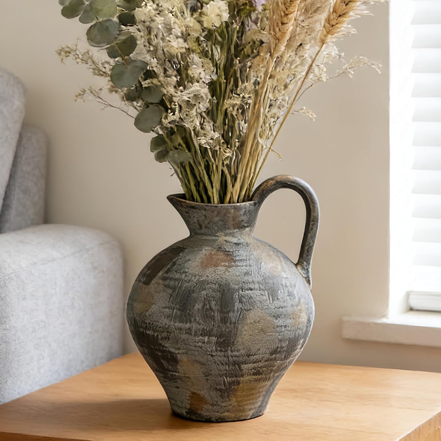 Ceramic Rustic Farmhouse Vase / Brown / Shape 1 / 8.86 Inch