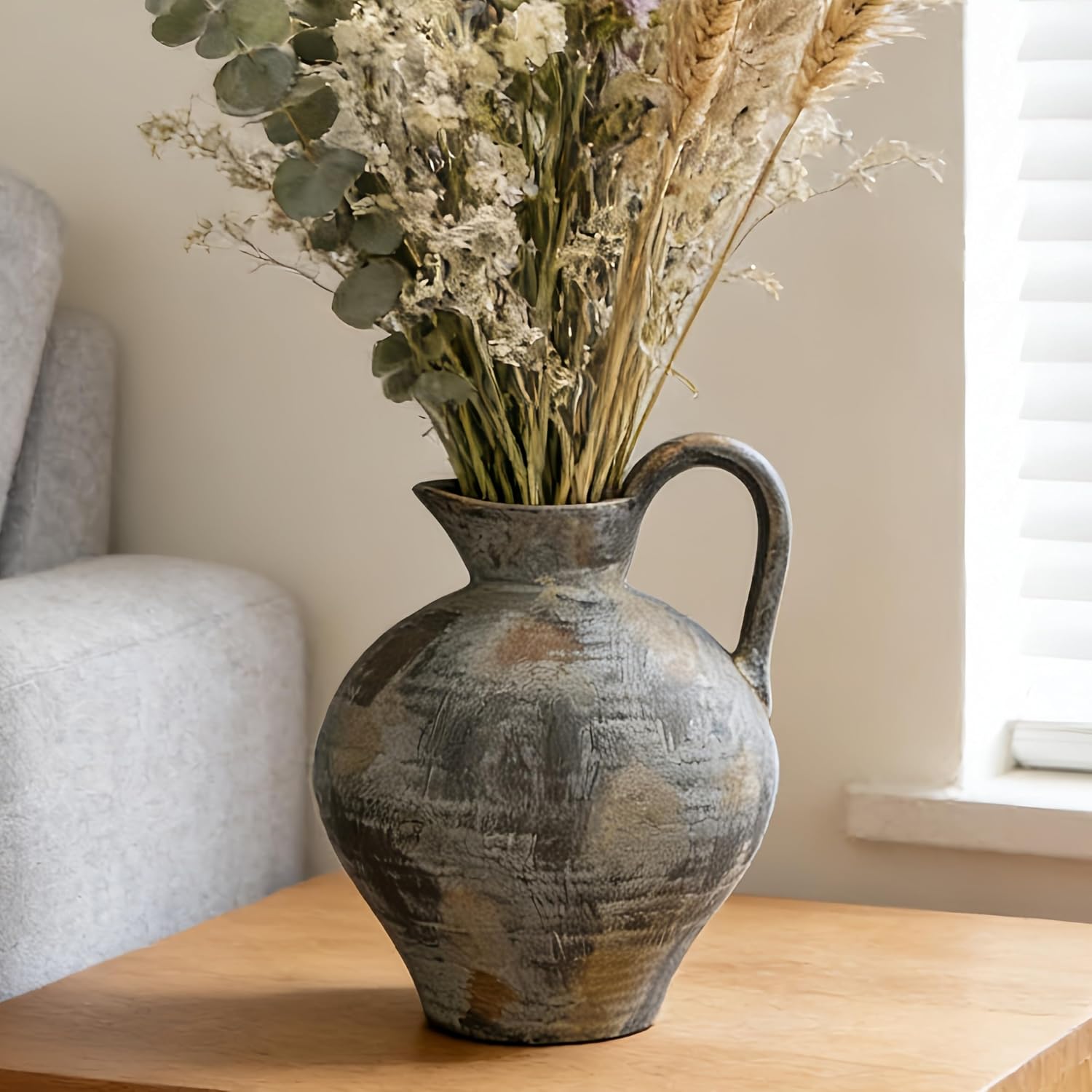 Ceramic Rustic Farmhouse Vase / Brown / Shape 1 / 8.86 Inch