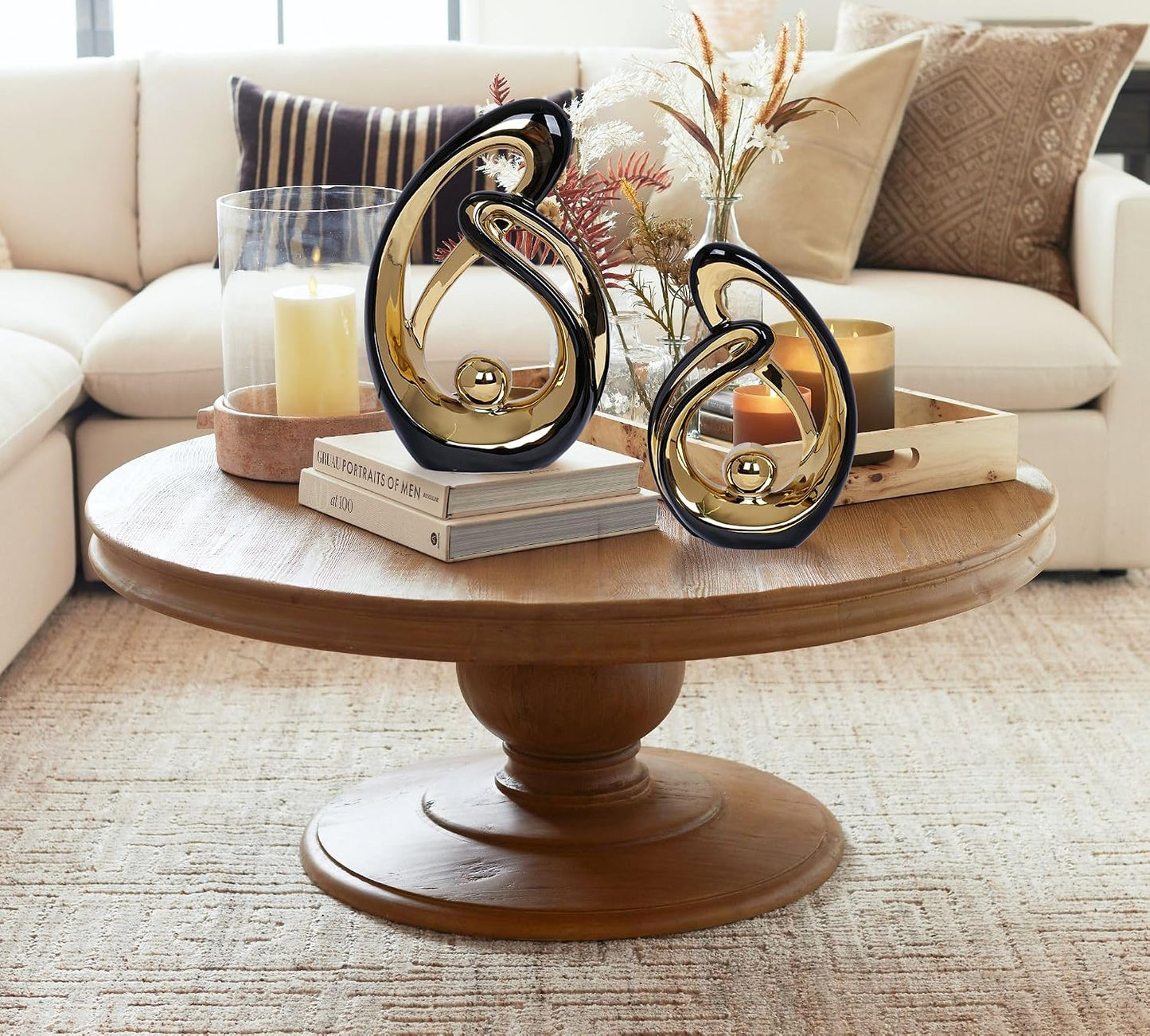 Decor Accent Ceramic Statue and Gold Mid Century Modern Home Decor Accents / Black / Set of 2