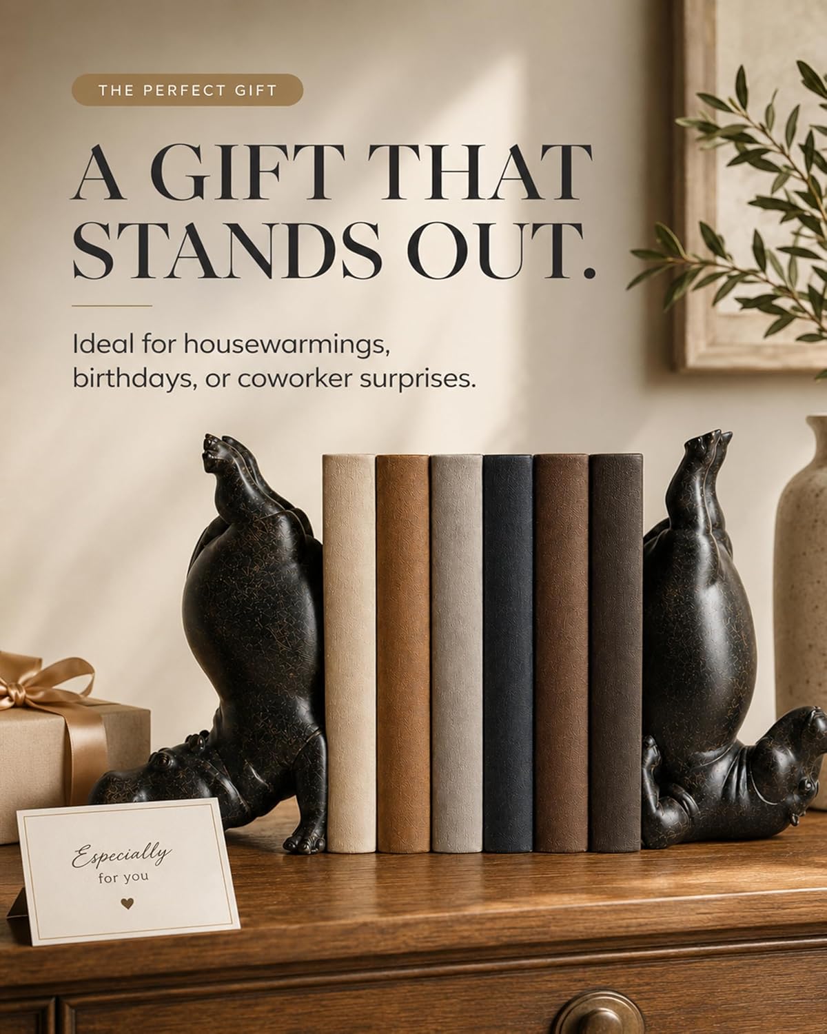 Heavy Resin Acrobatic Hippo Bookends Ends Book Ornament Creative Hippo Notebook Holder / Black