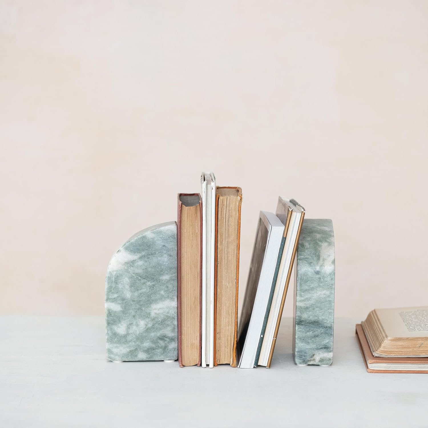 Half Arch Marble Bookends / Green