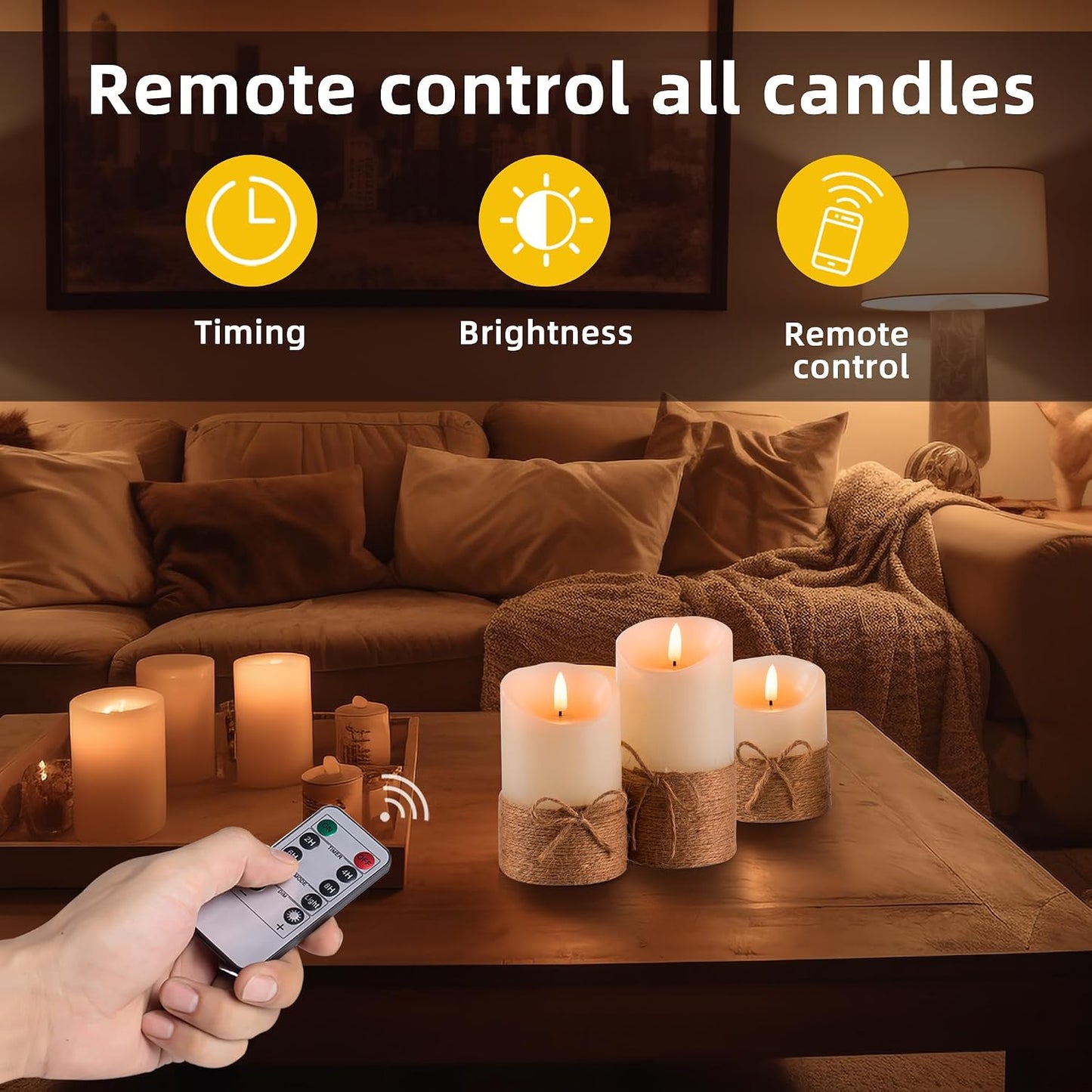 AKU TONPA Flameless Candles Battery Operated Pillar Real Wax Electric LED Candle Gift Set with Remote Control and
