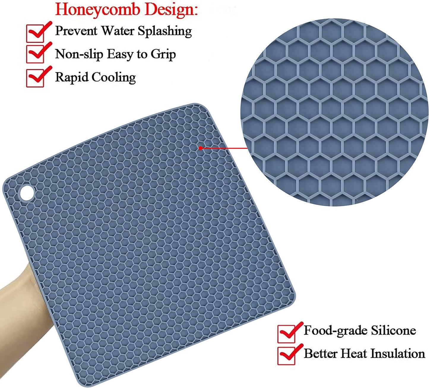 Silicone Trivet Mat / 7 x 7 / 02 Morandi Blue Square / Set of 4