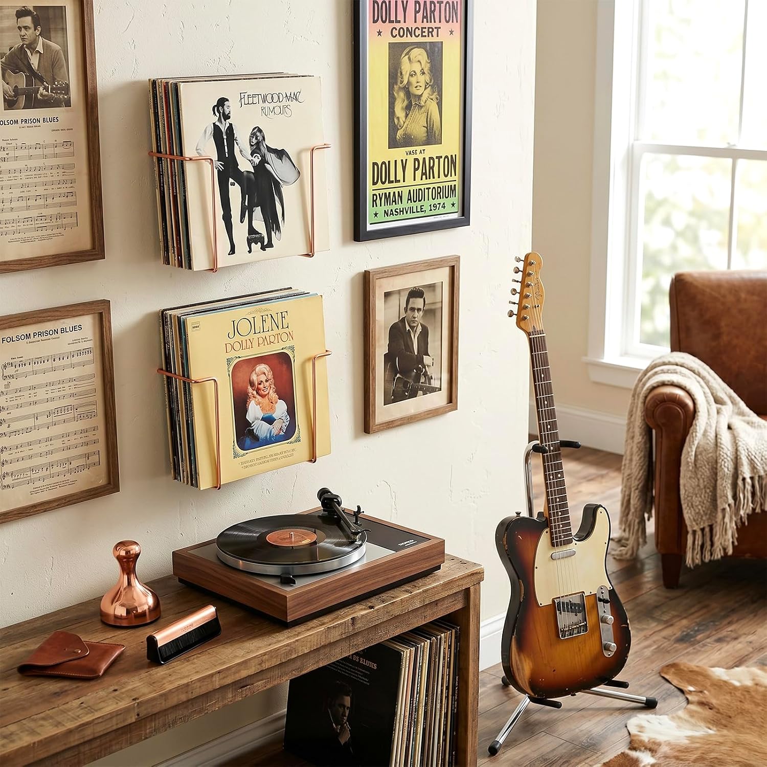 MyGift Copper Metal LP Record Wall Racks, Vinyl Album Display Set of 2 | Copper-tone wire racks display LP covers while