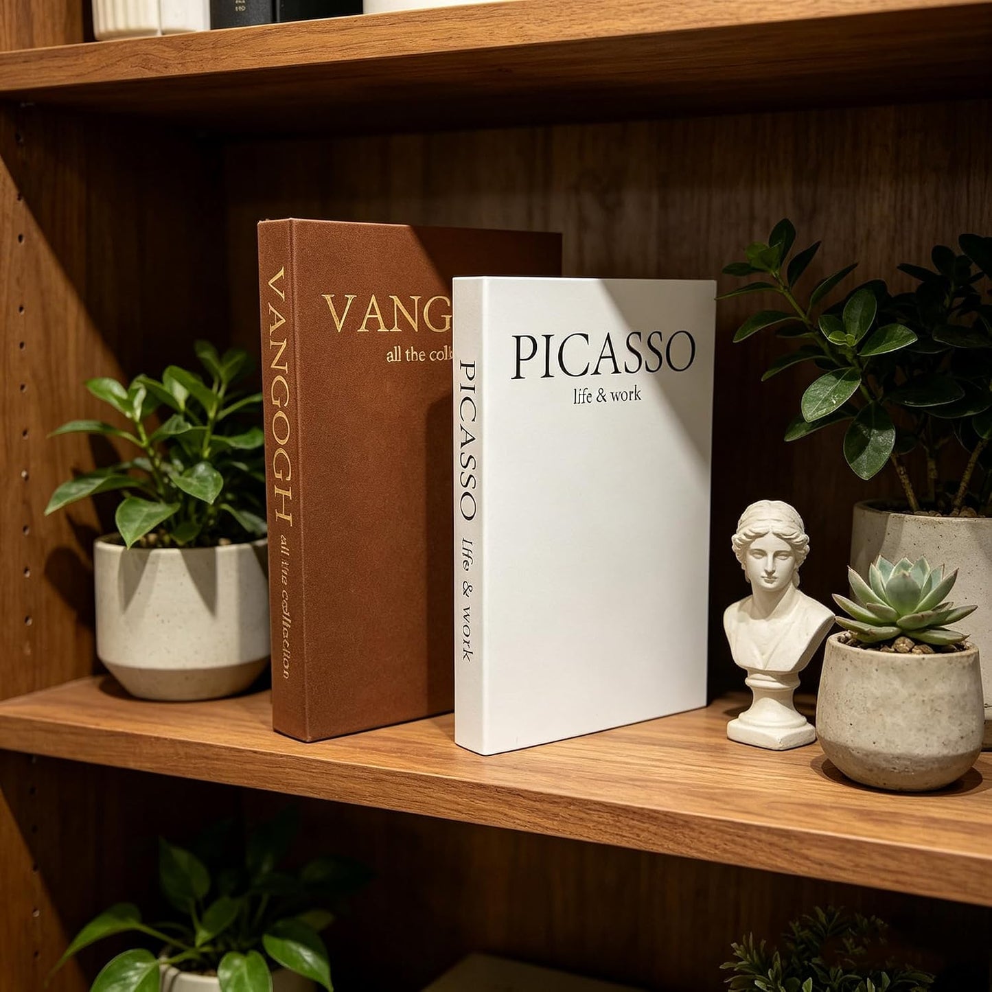 Linen Faux Fake Books for Decor Aesthetic / Beige & Brown / Set of 2