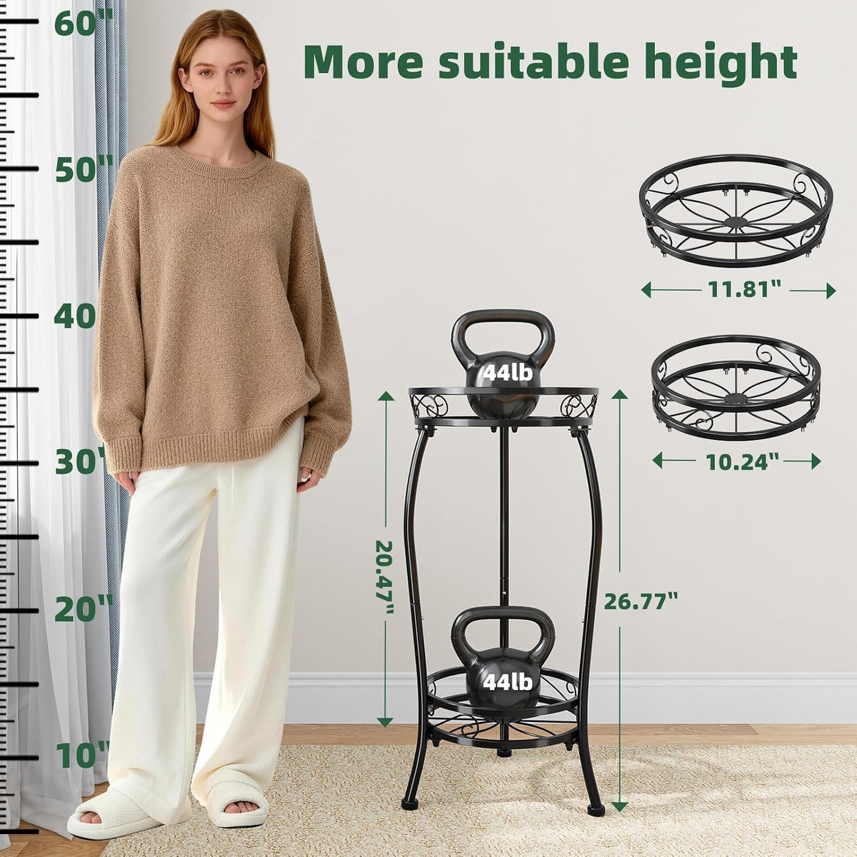 Simple Trending Plant Stand Indoor Outdoor, Tall Round Plant Shelf, 2 Tiers Metal Flower Pot Holder Stand Heavy Duty