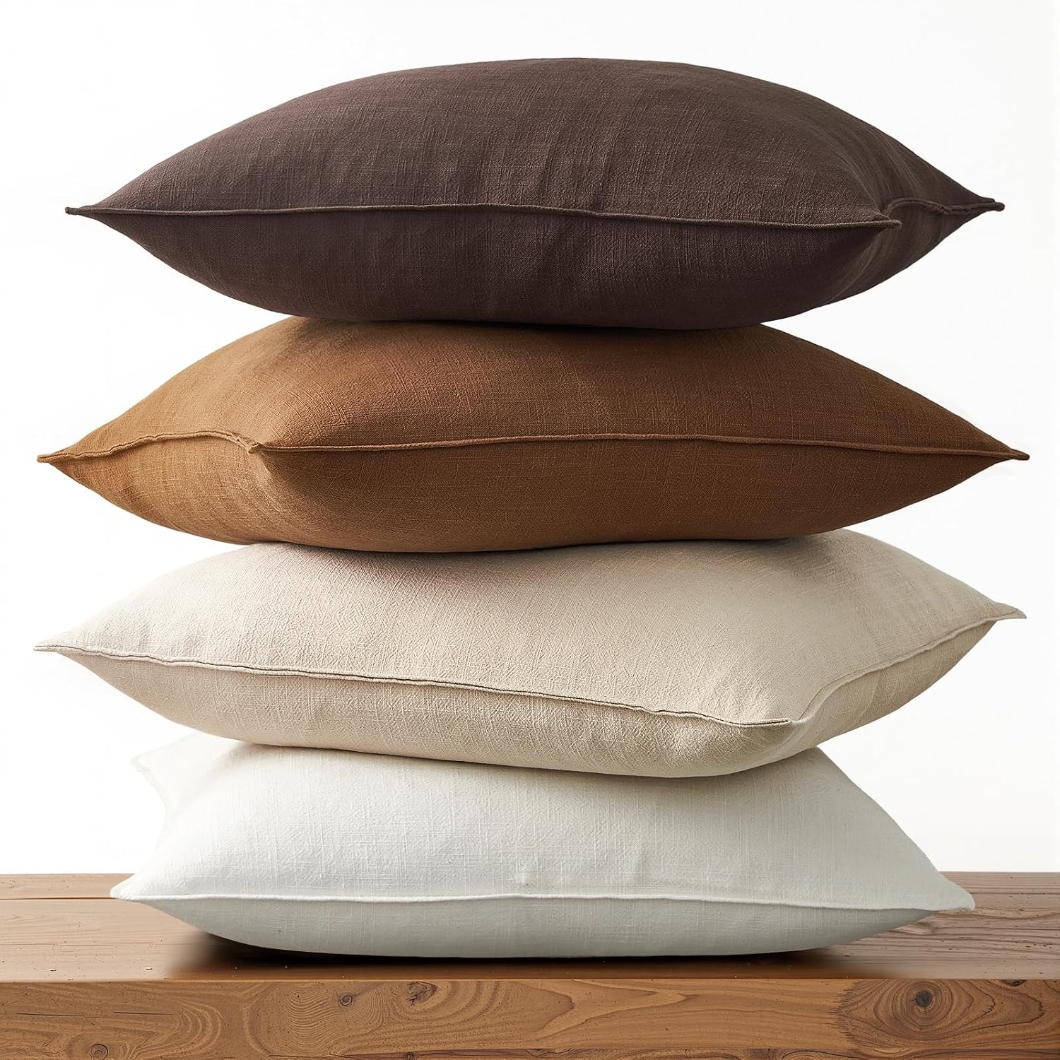 Brown Pillow Covers Decorative Solid Fall Linen Throw Pillow / Gold Brown / 18 x 18 / Set of 4