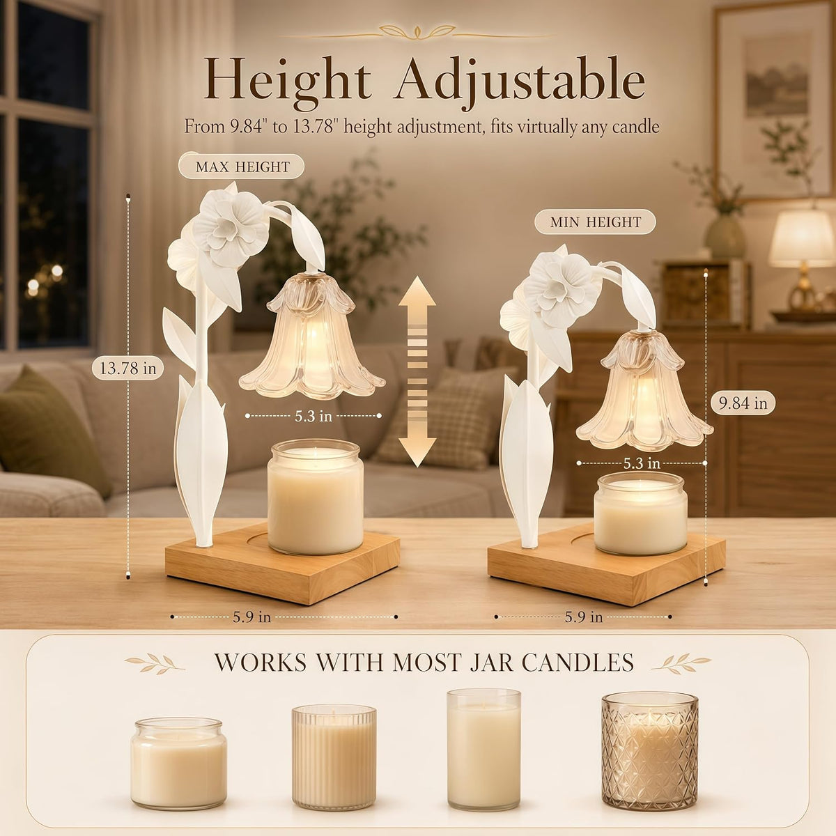 Candle Warmer Lamp with Timer Dimmer, Adjustable Height Flower Candle Lamp | House Warming Gifts New Home Decor