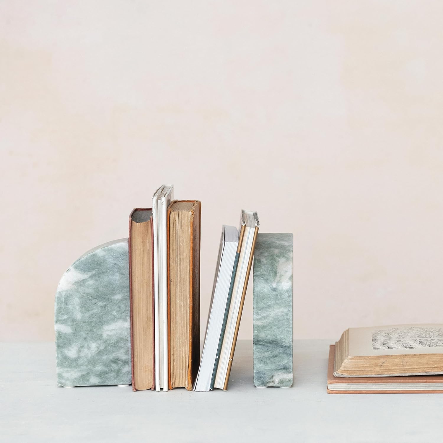 Half Arch Marble Bookends / Green