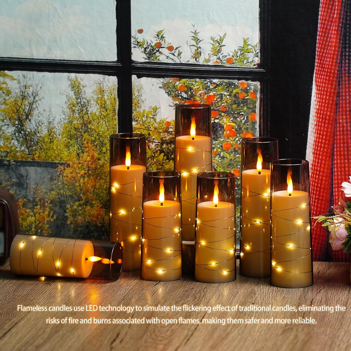 Nimiko Flickering Flameless LED Candles,Battery Operated Candles 24 Pcs with Embedded Star String,Acrylic LED Pillar