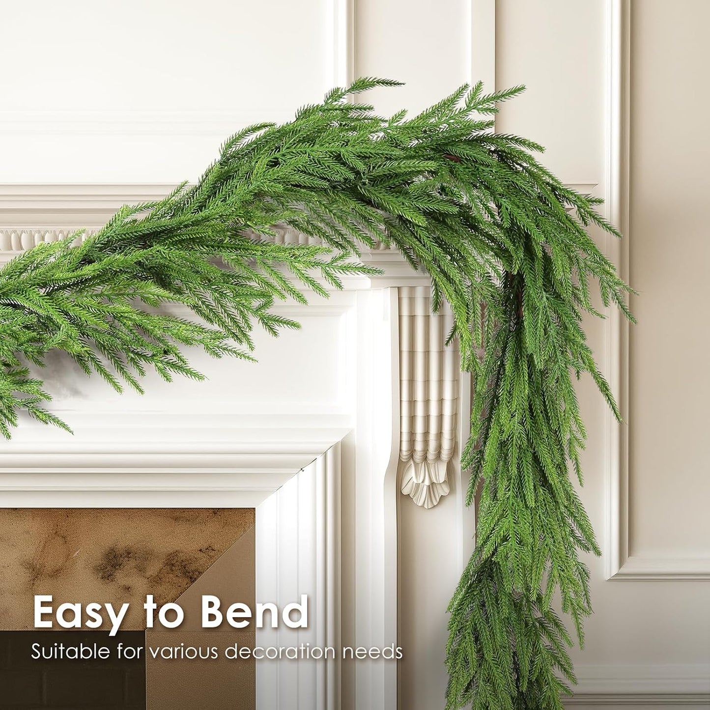 WBHome 9ft Real Touch Norfolk Pine Christmas Garland, Winter Greenery Garland for Christmas, Holiday Seasonal