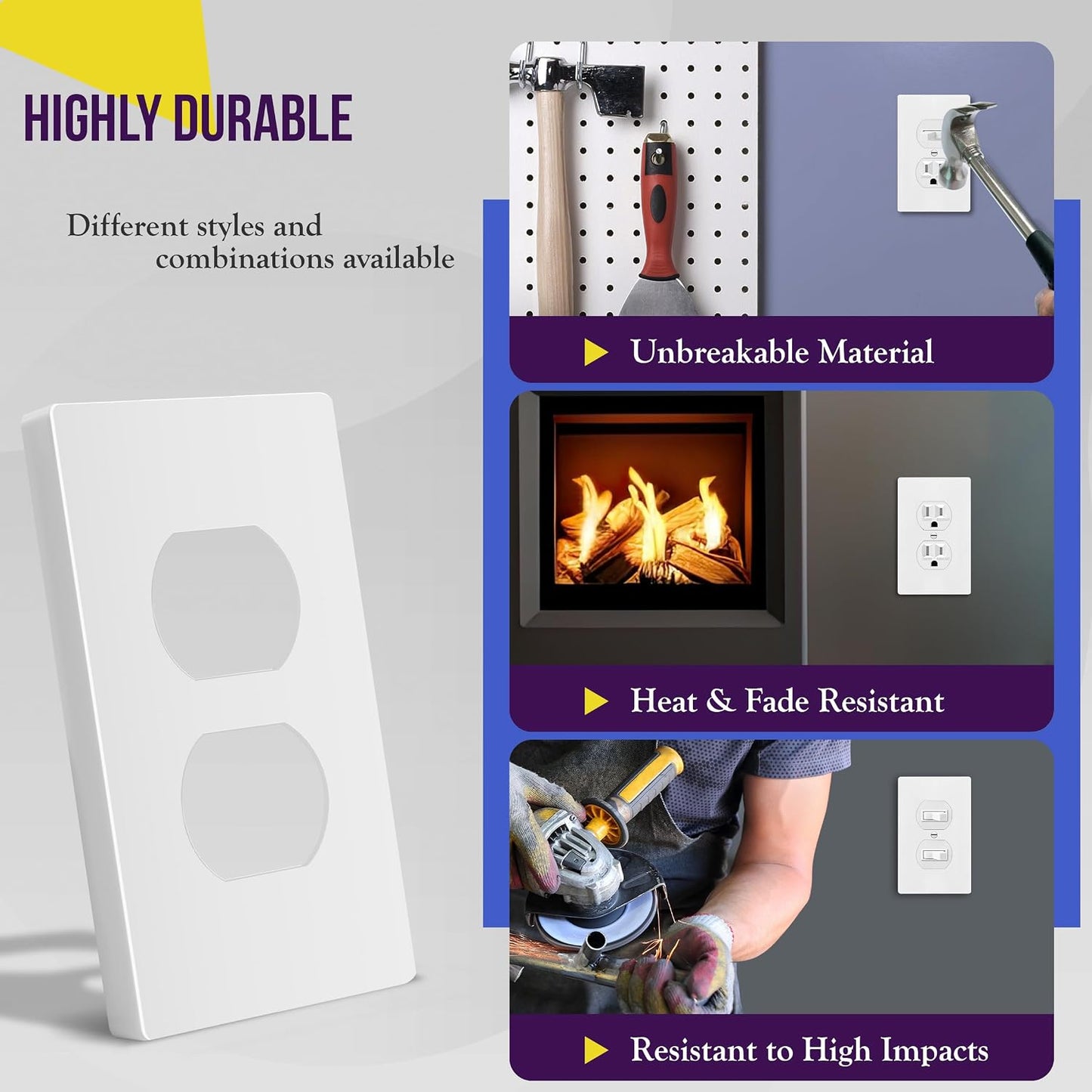 ENERLITES Screwless Duplex Wall Plate Covers, Child Safe Receptacle Outlet Covers, Size 1-Gang 4.68"x 2.93",Unbreakable