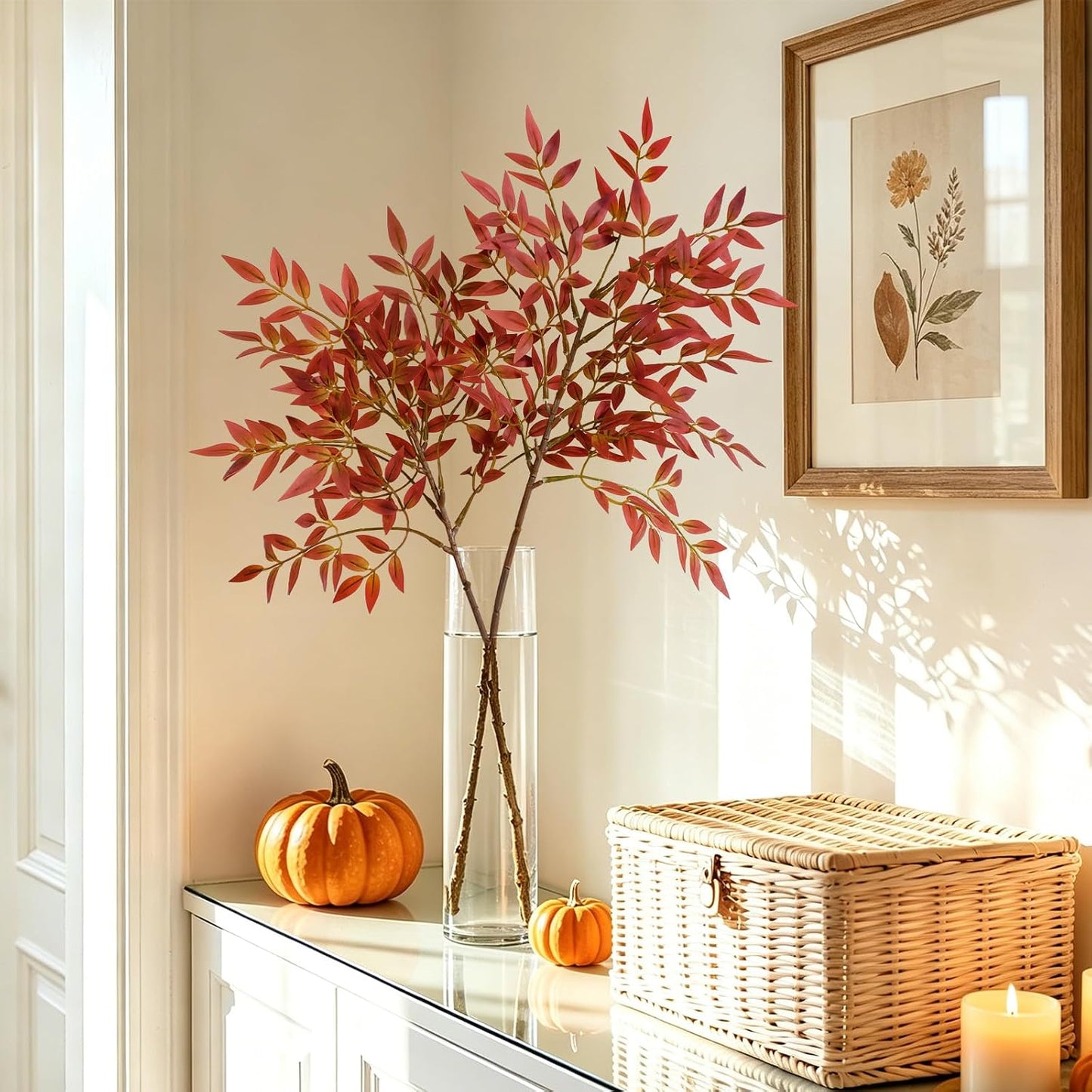 Artificial Plants Indoor Faux Branches for Vase Filler / Red Nandina / 35.4 Inch / Set of 2