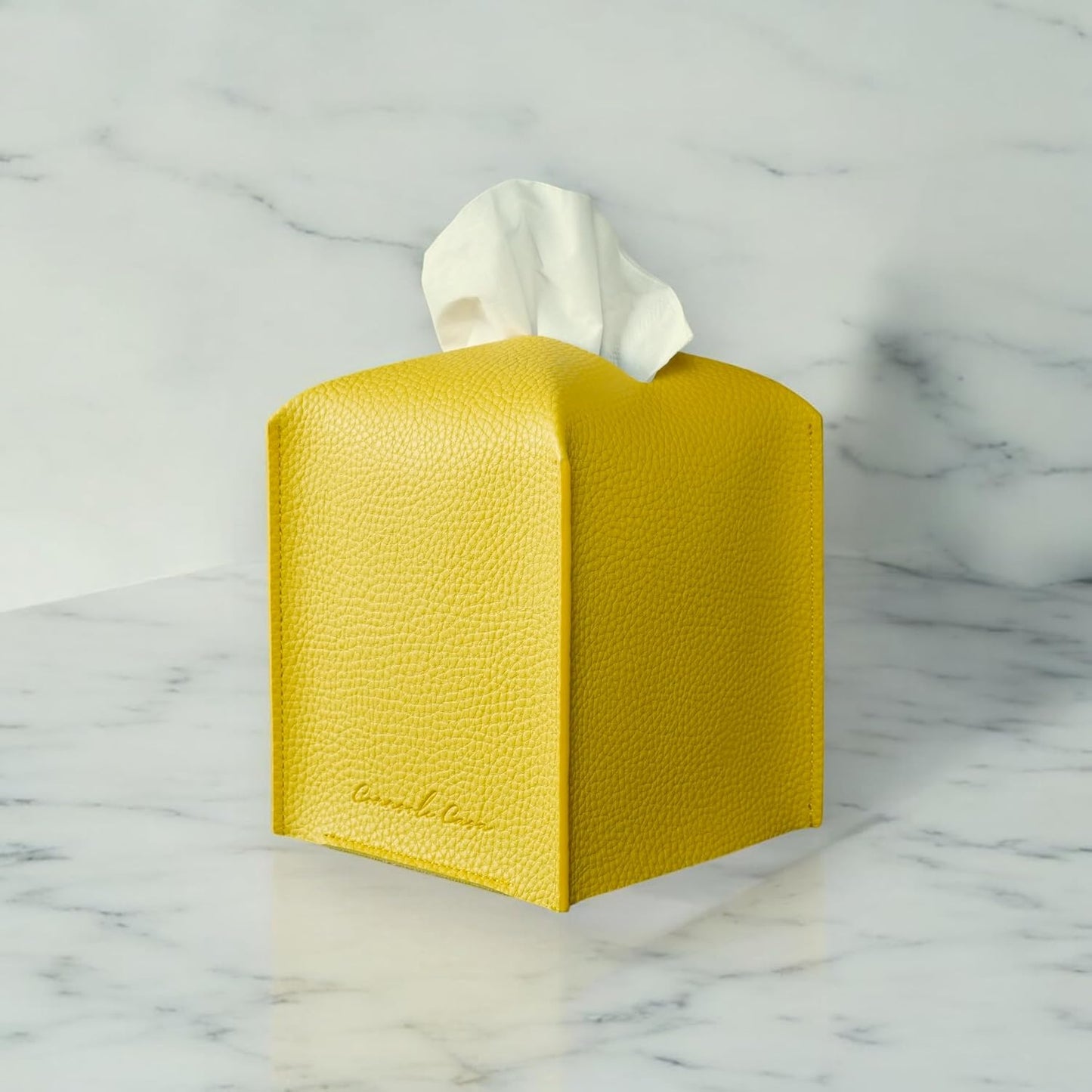 PU Leather Tissue Box Holder / Classic-textured Yellow / Set of 2