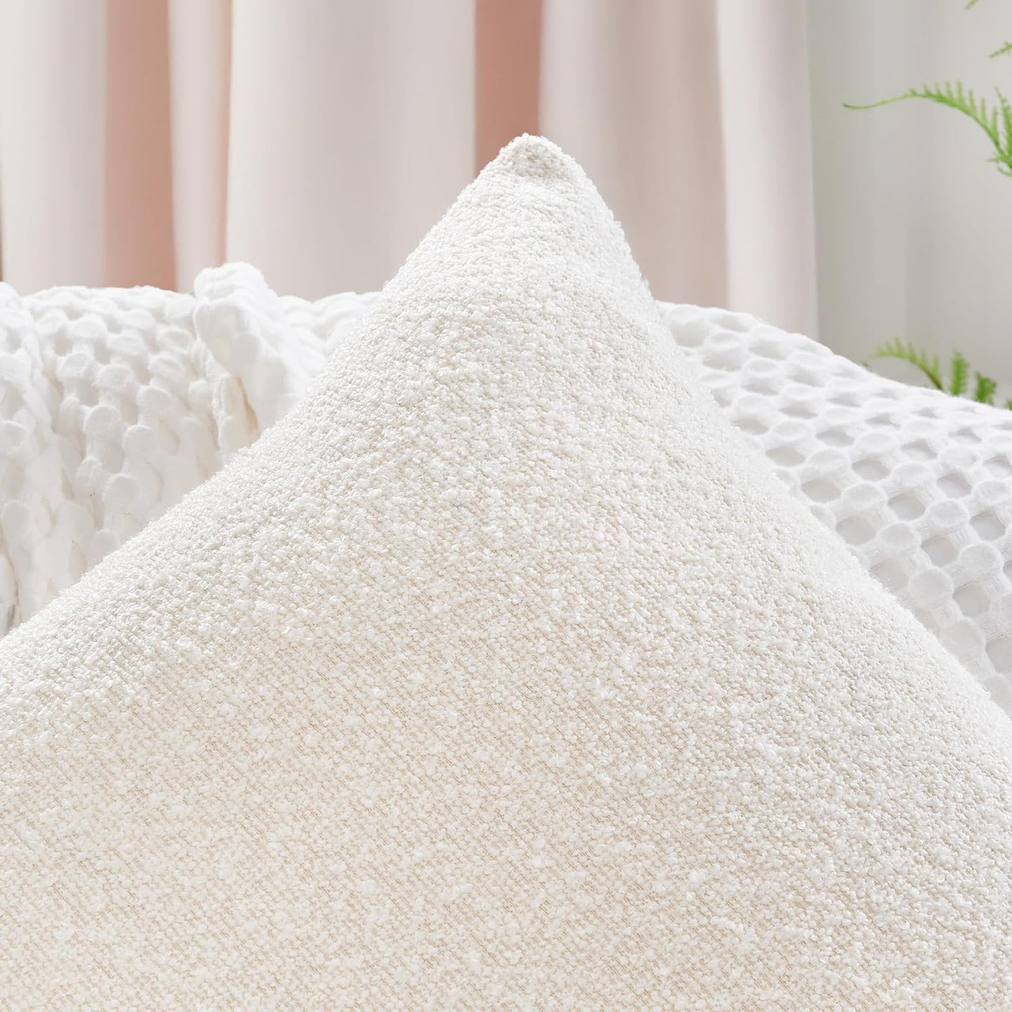 Deconovo Boucle Pillow Covers / Ivory White / 18 x 18 / Set of 2