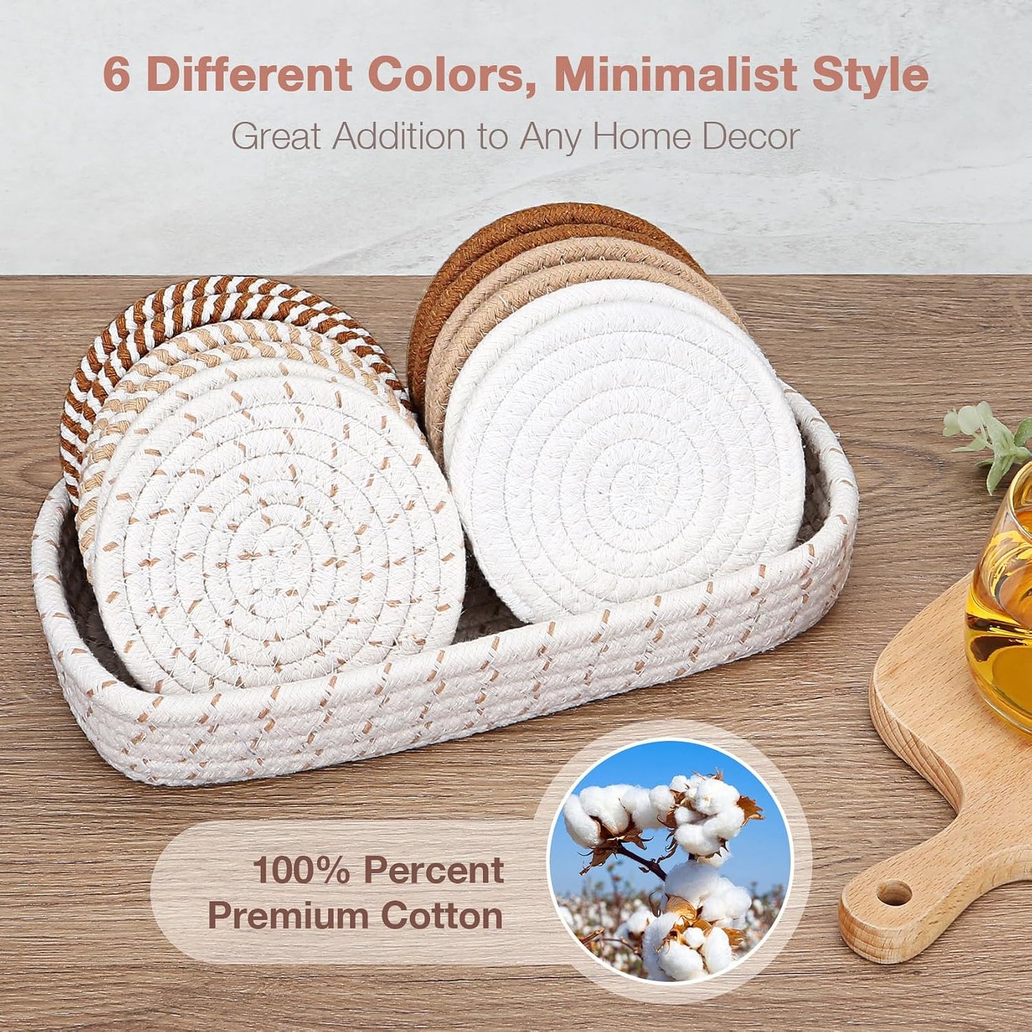 Coasters for Drinks / Brown + Basket / Set of 12