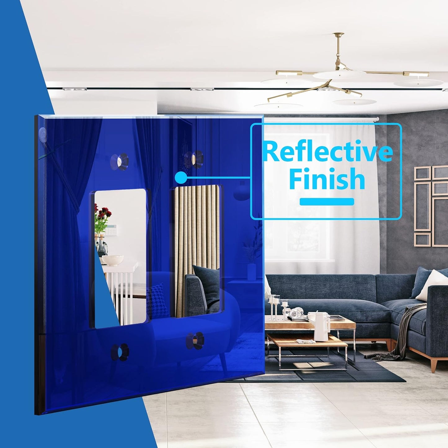 LIDER Double Decorator Wall Plate, Modern, Oversized 2-Gang, 5-Pack | Reflective, Impact Resistant, Mirror Glass Blue