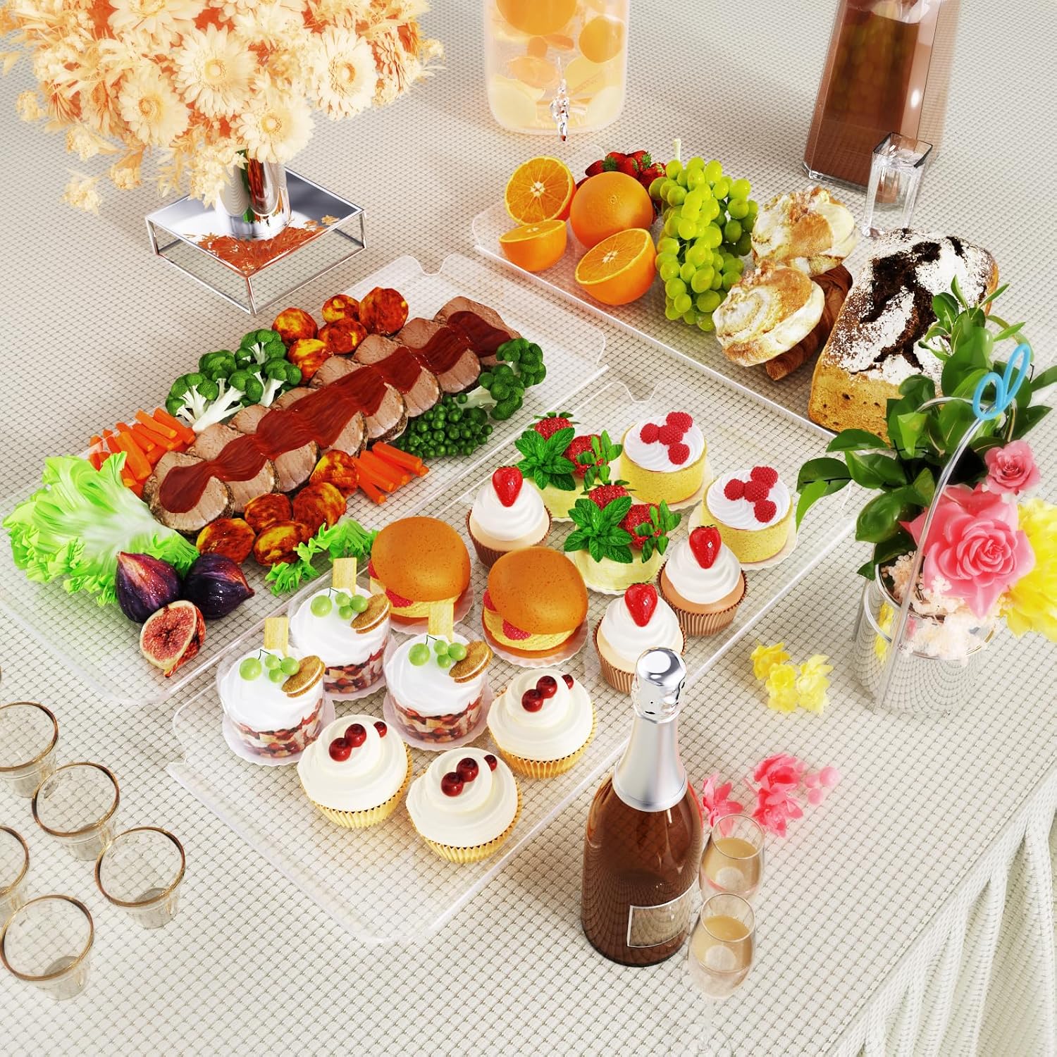 Bakzon 3 Tier Acrylic Serving Tray, 15.3" x 7.1" Dessert Table Display Set Stand for Party, Desserts, Fruits, Cookies –