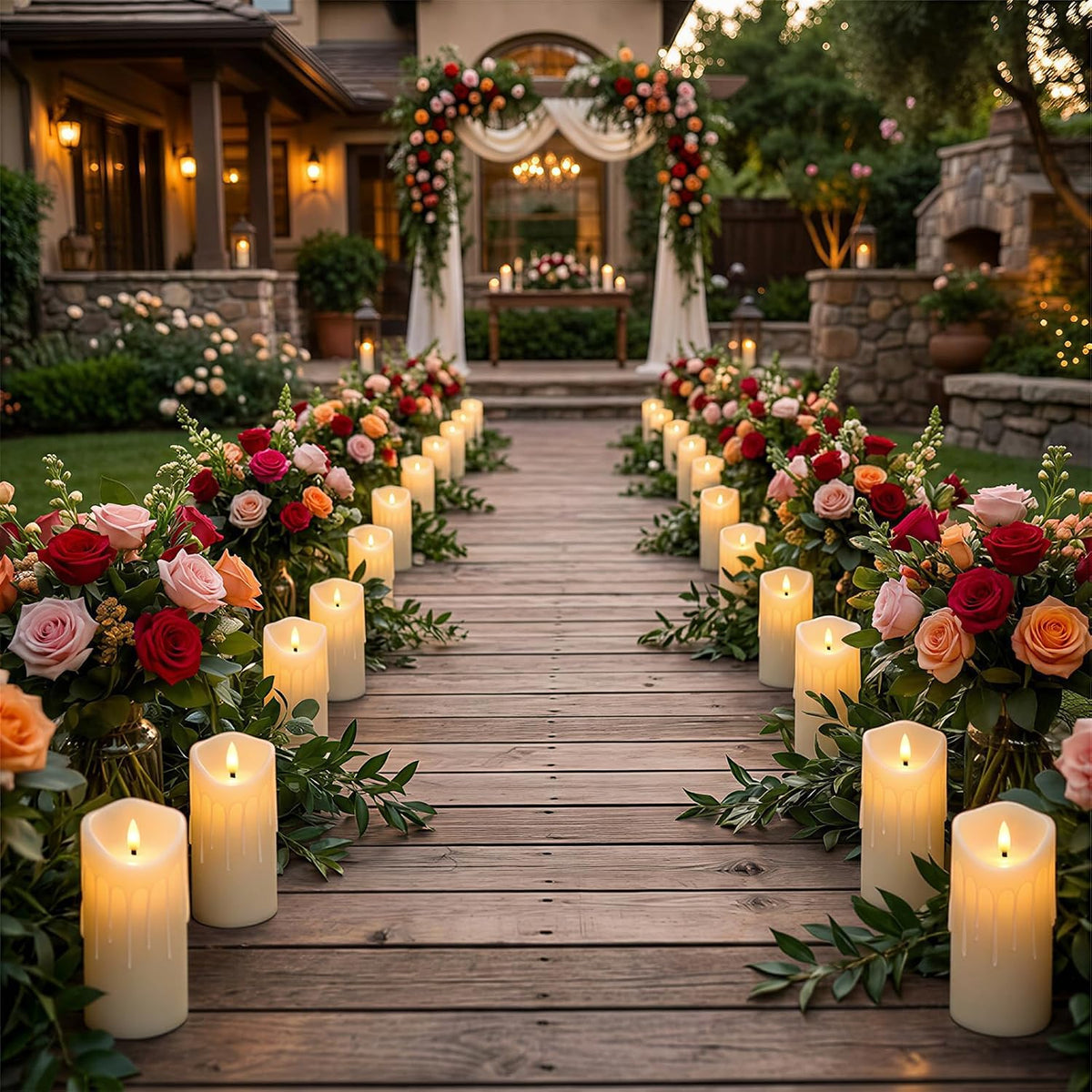 9 Pcs Flickering Flameless LED Pillar Candles, (D 3" x H 3" 4" 5" 6" 7") Battery Operated with Remote Plastic Wax Drip