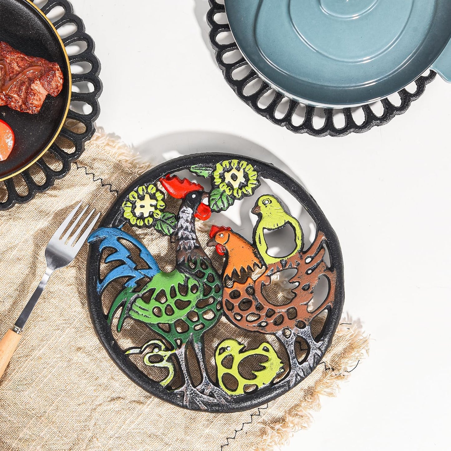 Sungmor Cast Iron Trivet for Wood Stove - Dia-8.1 Inch Rustproof Round Stands for Hot Pots/Dishes/Pans - Decorative
