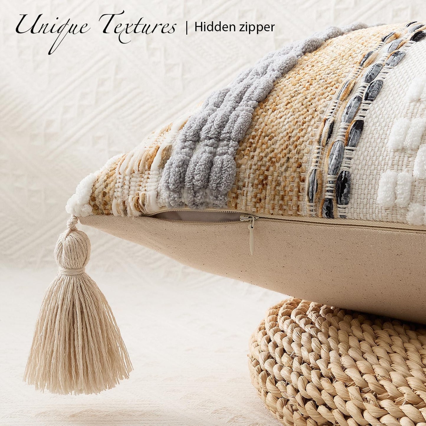 Kevin Textile Spring Long Lumbar Pillow Cover Boho Decorative Rectangle Cushion / 36 x 14 / Beige
