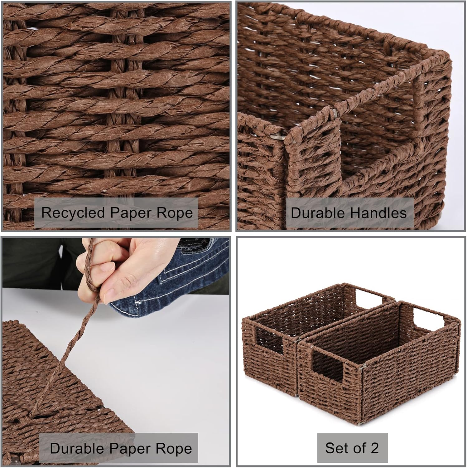 Wicker Storage Basket / Brown / 11.2"D x 6.1"W x 4.8"H / Set of 2