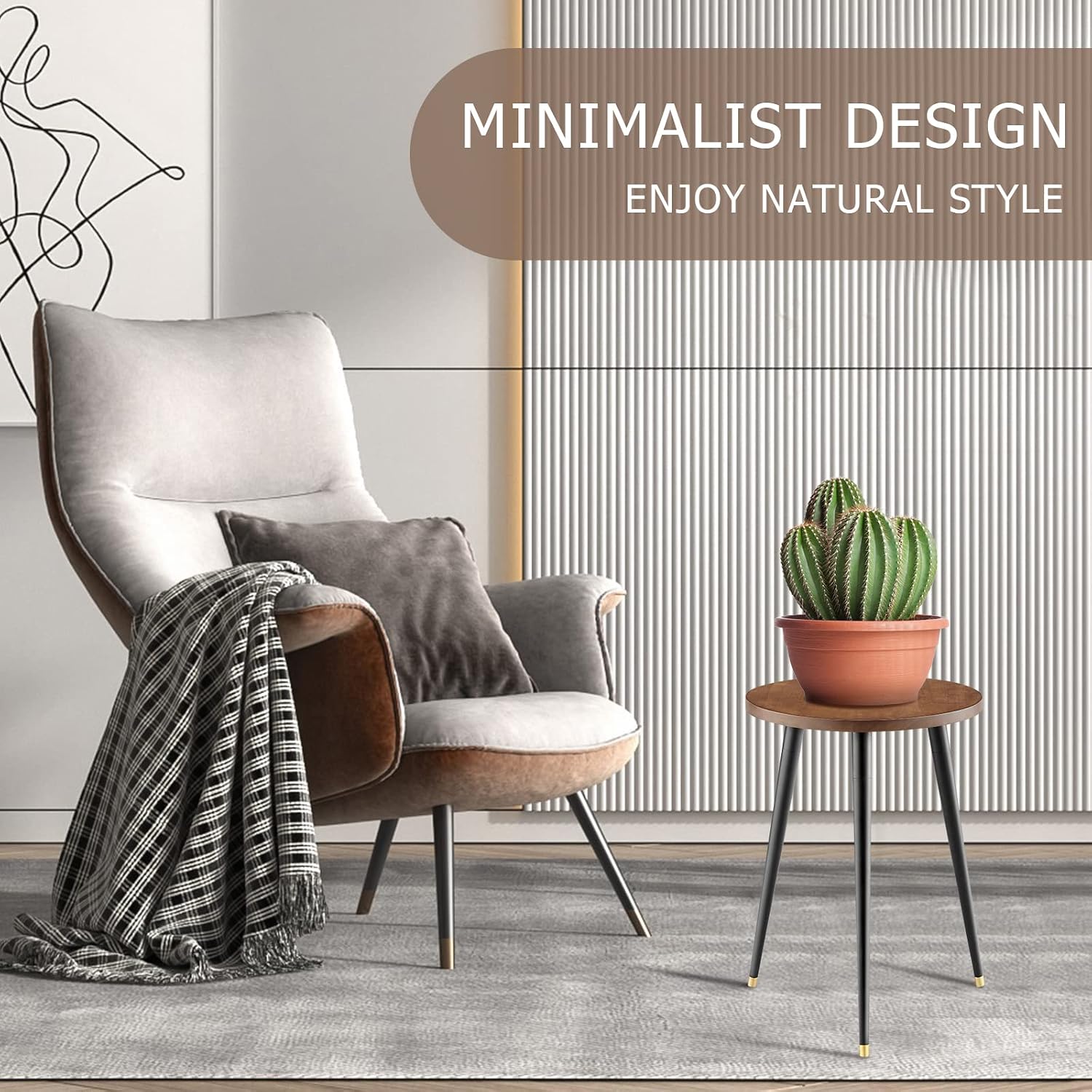 KINNARY Plant Stand Indoor, Mid Century Wood Plant Stand Plant Table for Flower Pots, Heavy Duty Metal Tall Plant