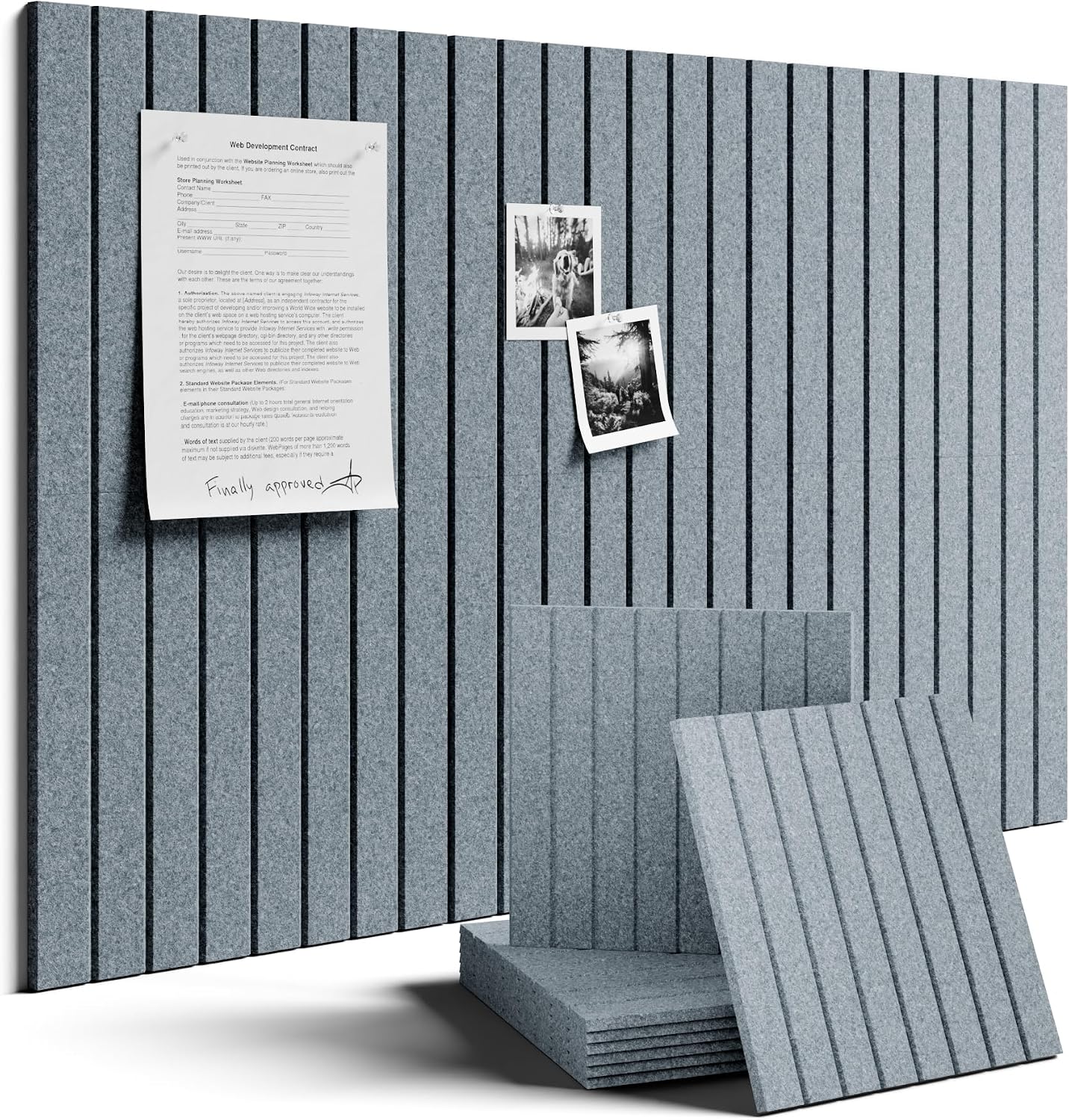 Fluxynara 36" x 24" Large Felt Bulletin Board, Blue Gray
