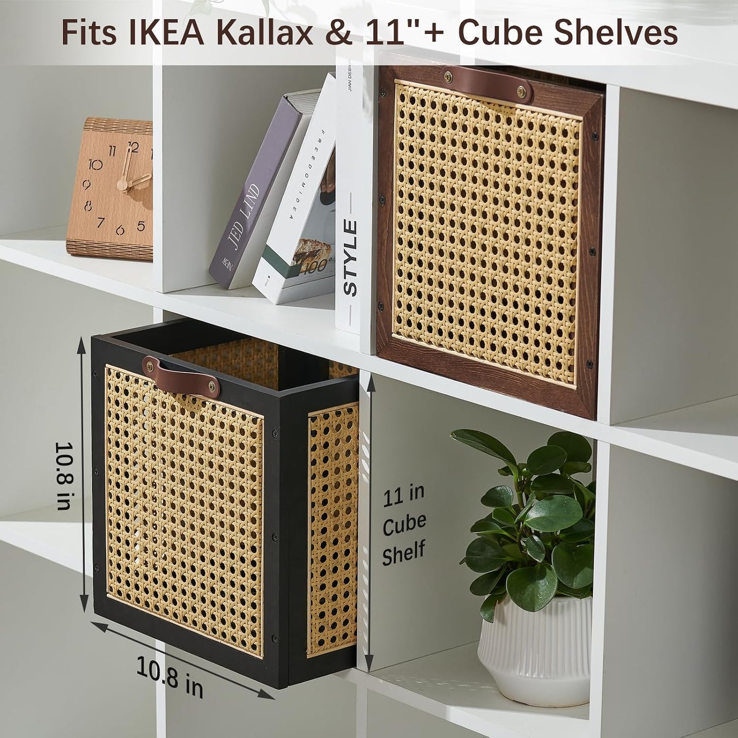 Rattan Storage Cubes Wooden Storage Baskets Boxes Decorative Natural Handmade Bohemian Solid / Black