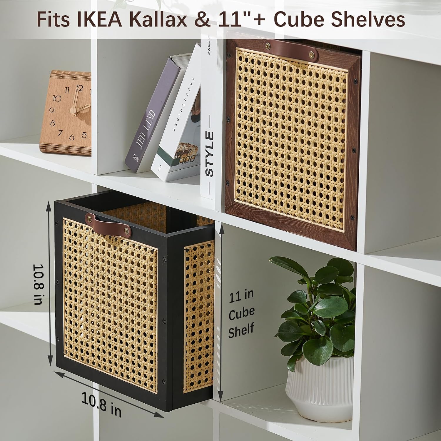 Rattan Storage Cubes Wooden Storage Baskets Boxes Decorative Natural Handmade Bohemian Solid / Black