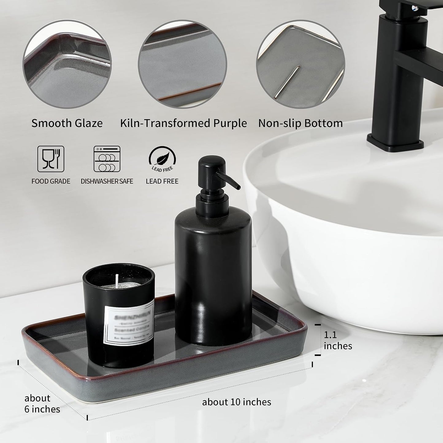 Bathroom Vanity Tray for Countertop- Ceramic Decorative / Kiln-transformed Purple-1 Pc / 10 x 6 x 1