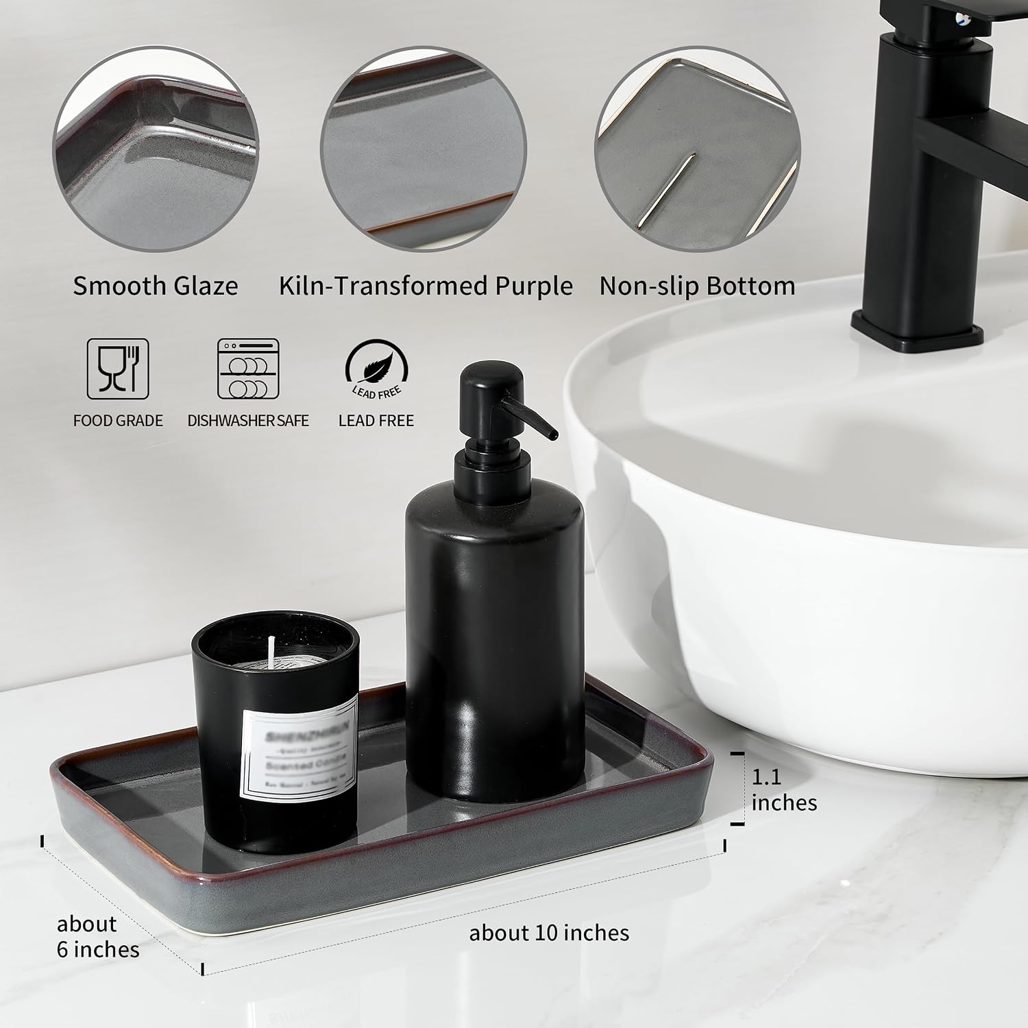 Bathroom Vanity Tray for Countertop- Ceramic Decorative / Kiln-transformed Purple-1 Pc / 10 x 6 x 1