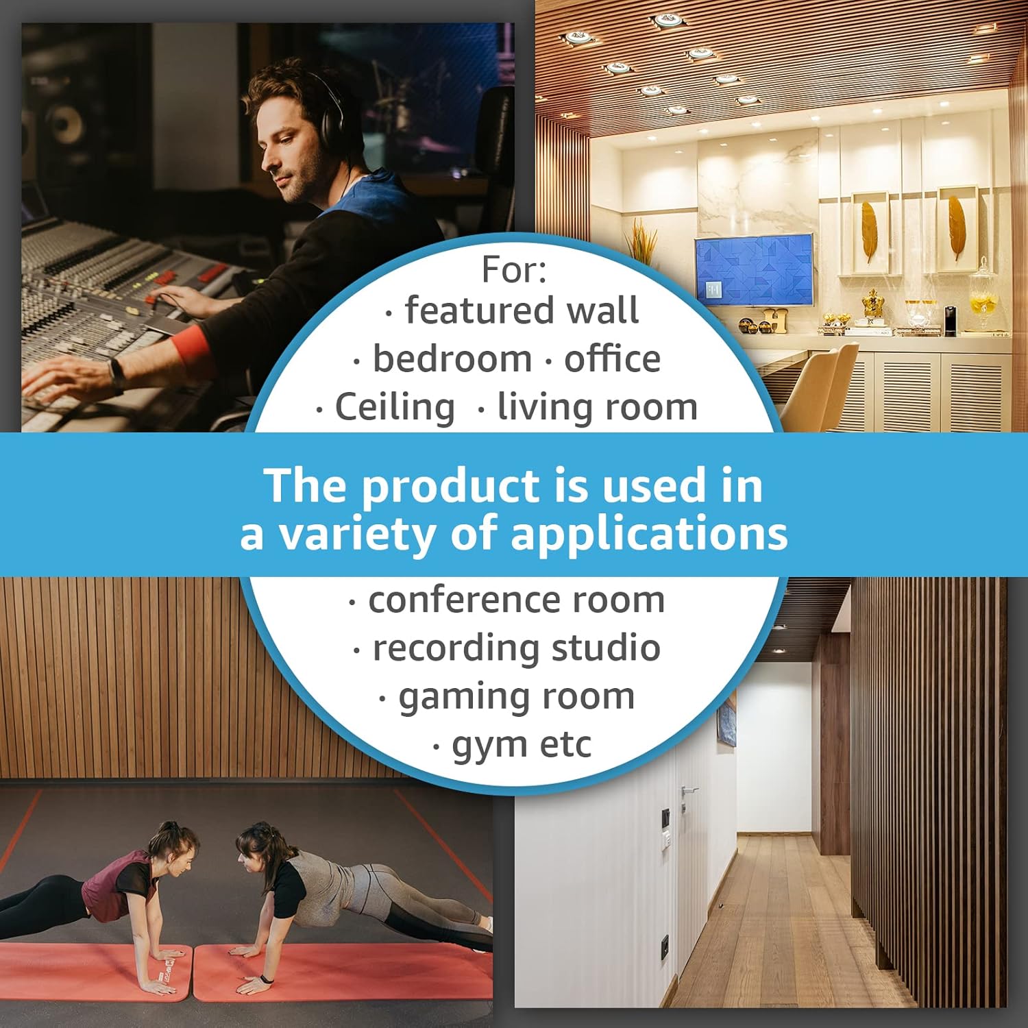 4-Piece Wood Slat Acoustic Panels for Stylish Decor / 94.5 * 7.9 Inch / Matte Black / Set of 4