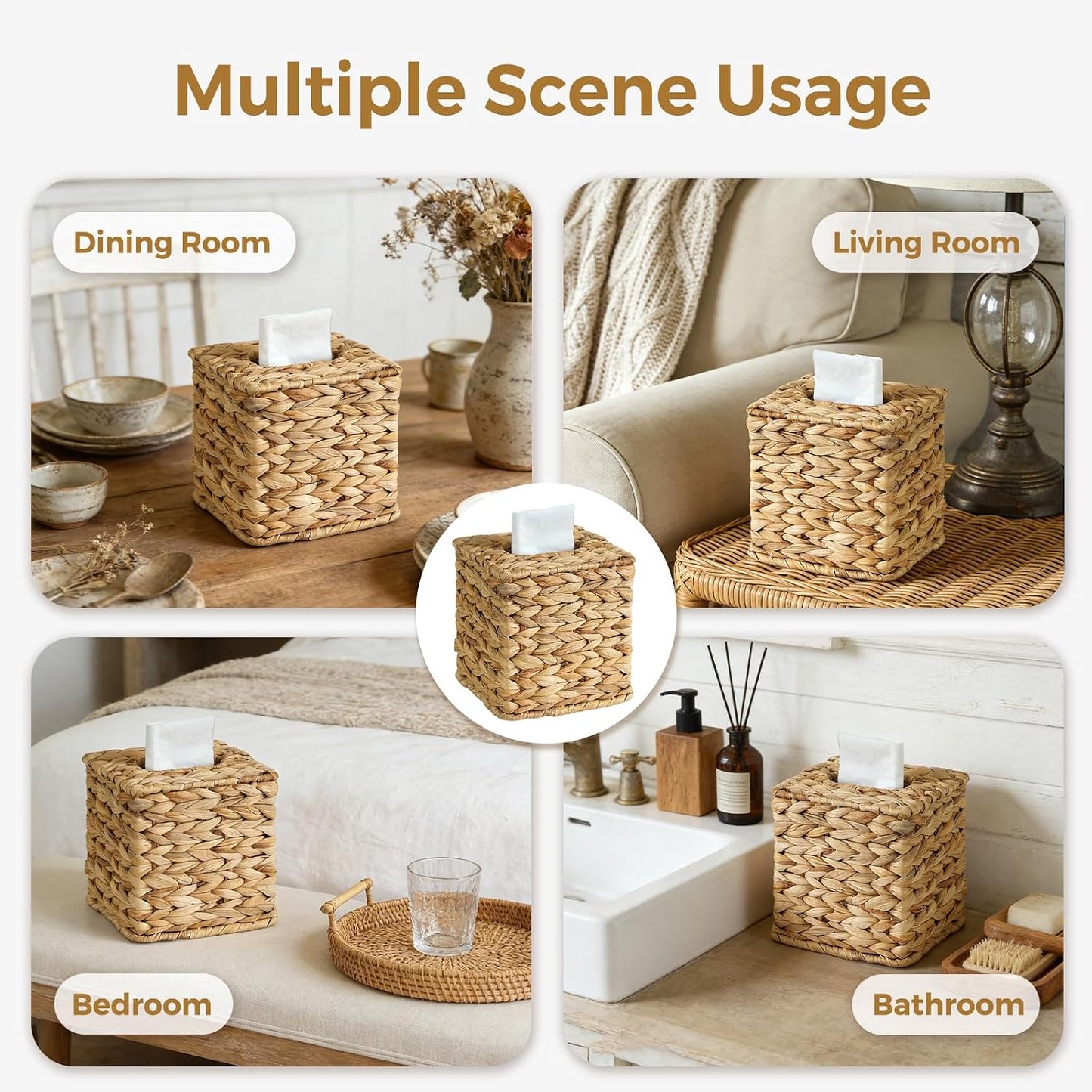 2 PK Rattan Tissue Box Cover / Set of 2