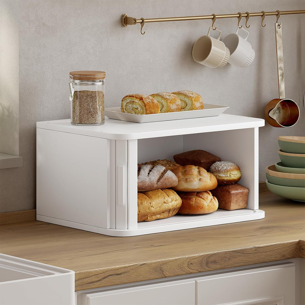WOWLIVE Roll Top Bread Box for Kitchen Countertop, Bamboo Bread Storage | Airtight Bread Containers, Large Bread Bin
