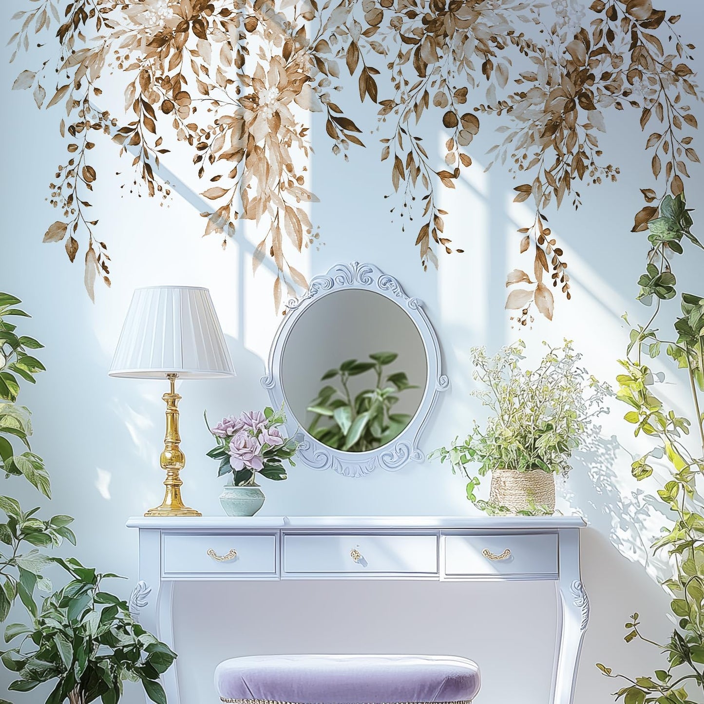 Large Floral Flowers Vinyl Wall Stickers / Plants Brown