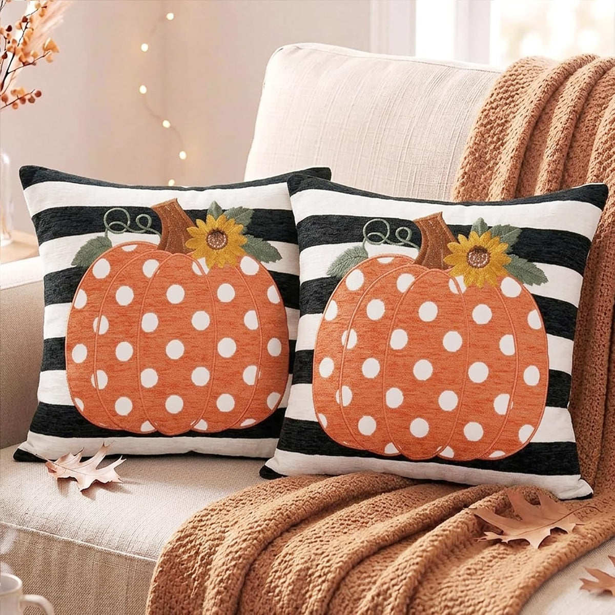 Artscope Pumpkin Fall Throw Pillow Covers 18x18 Set of 2, Autumn Soft Plush Faux Fur Decoration Cushion Covers for Thanksgiving Holiday Couch Sofa Bedroom Home Decor-Beige